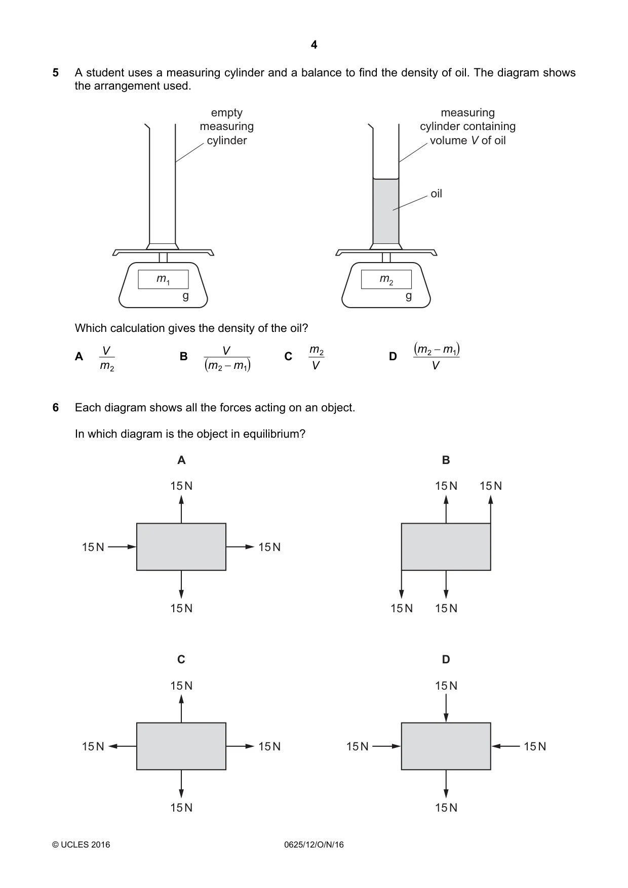 Cambridge IGCSE Physics 0625 2016 Oct/Nov Paper 1 · Variant 2 question paper, page 4 of 20