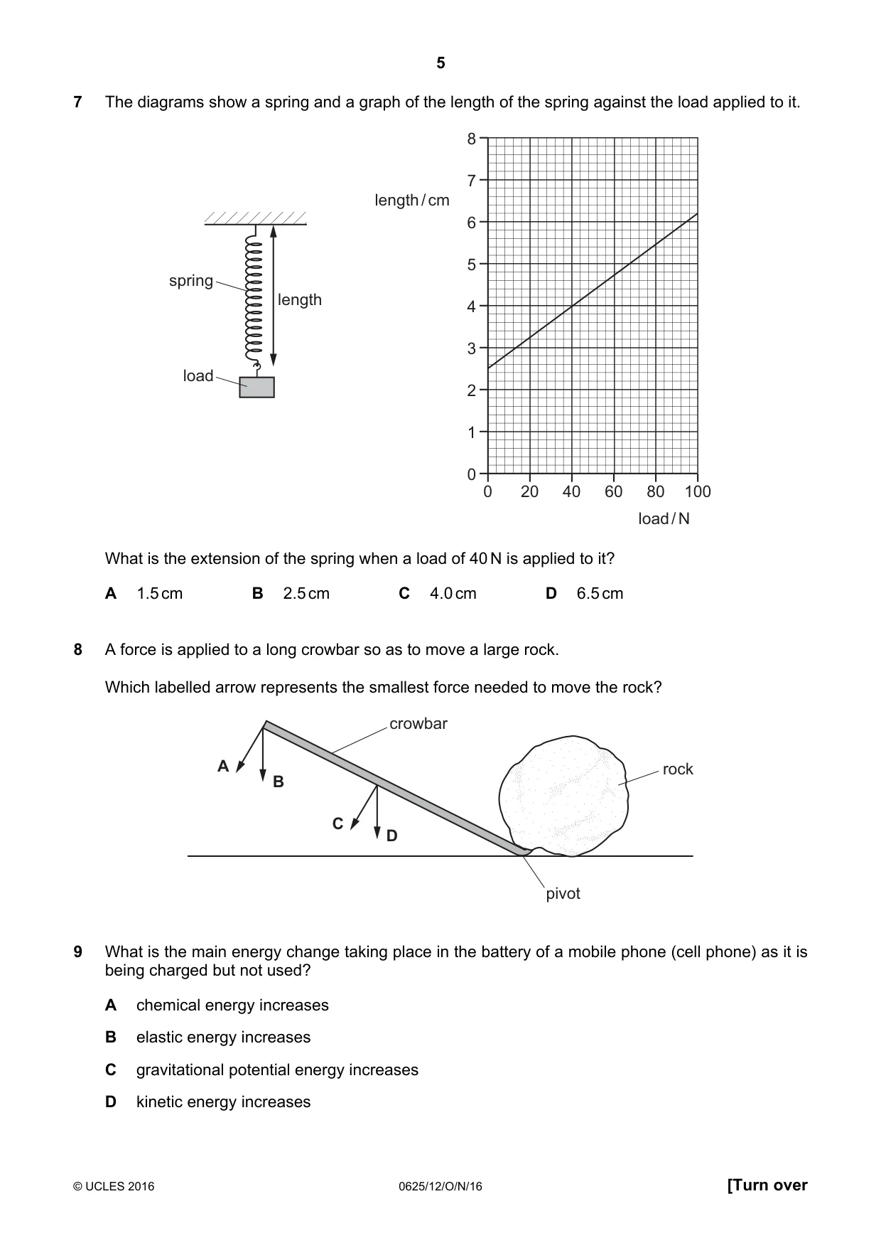 Cambridge IGCSE Physics 0625 2016 Oct/Nov Paper 1 · Variant 2 question paper, page 5 of 20
