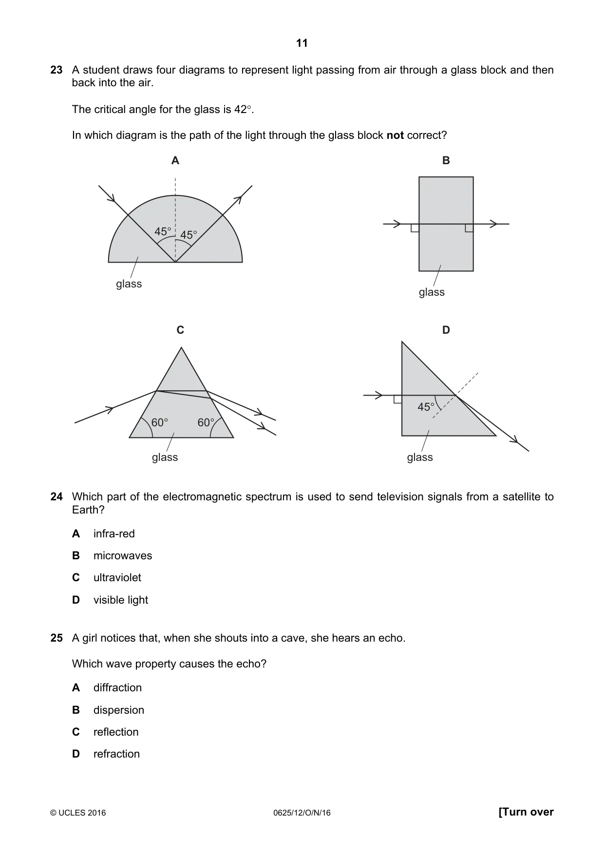 Cambridge IGCSE Physics 0625 2016 Oct/Nov Paper 1 · Variant 2 question paper, page 11 of 20