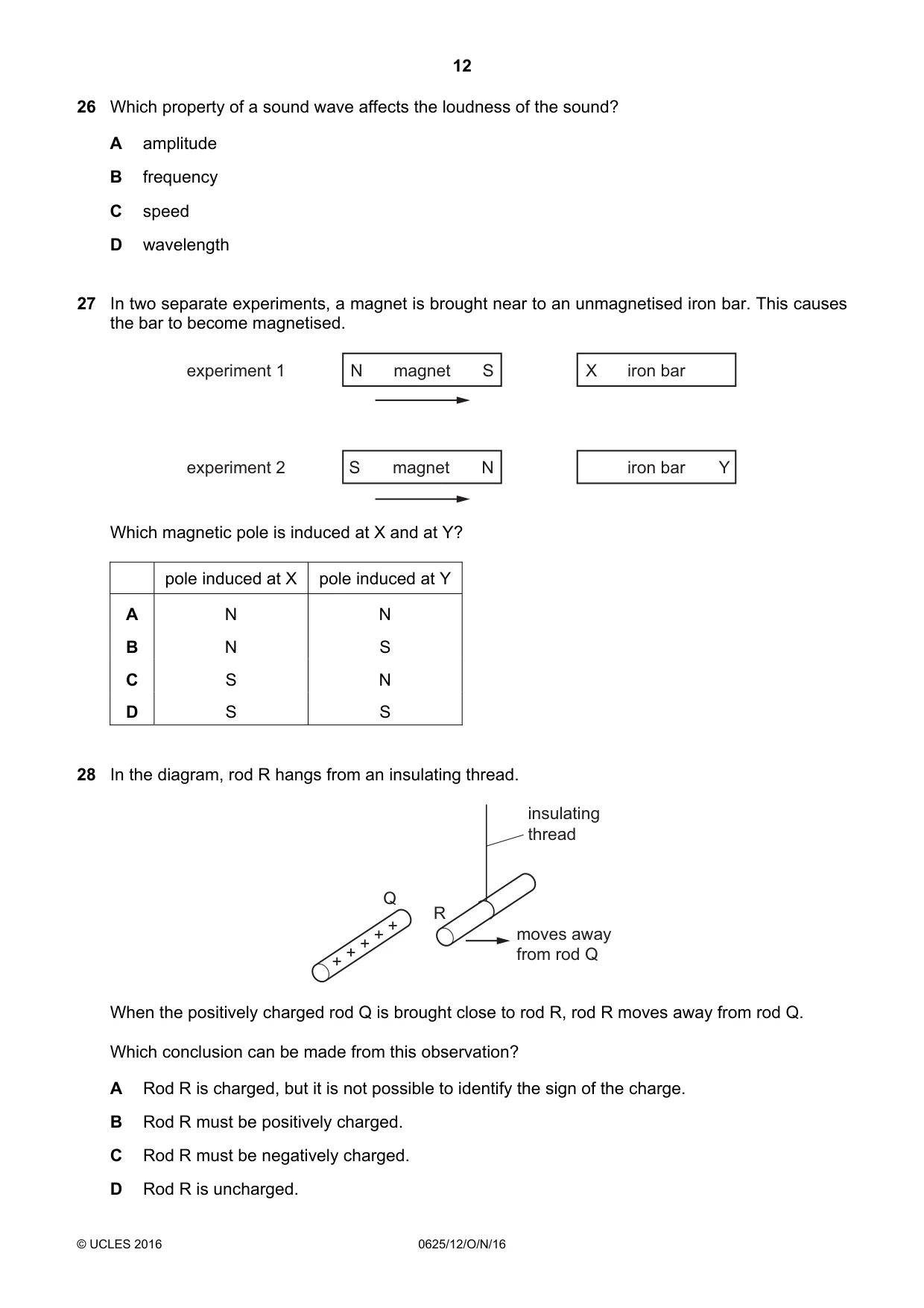 Cambridge IGCSE Physics 0625 2016 Oct/Nov Paper 1 · Variant 2 question paper, page 12 of 20
