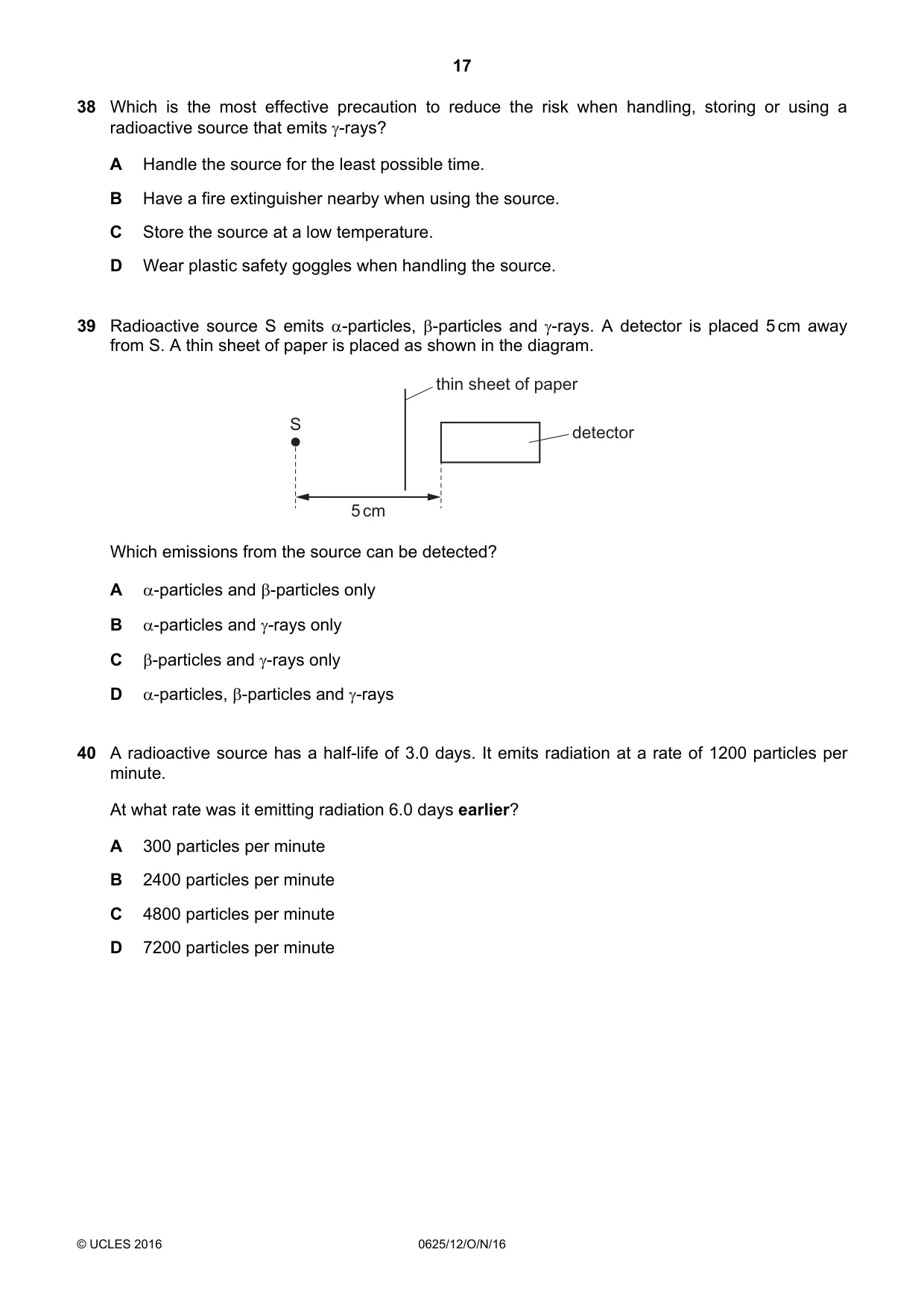 Cambridge IGCSE Physics 0625 2016 Oct/Nov Paper 1 · Variant 2 question paper, page 17 of 20