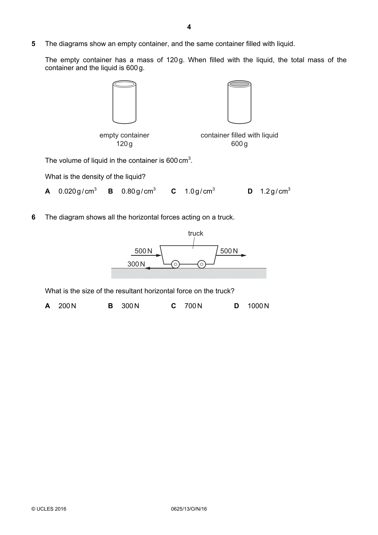 Cambridge IGCSE Physics 0625 2016 Oct/Nov Paper 1 · Variant 3 question paper, page 4 of 20