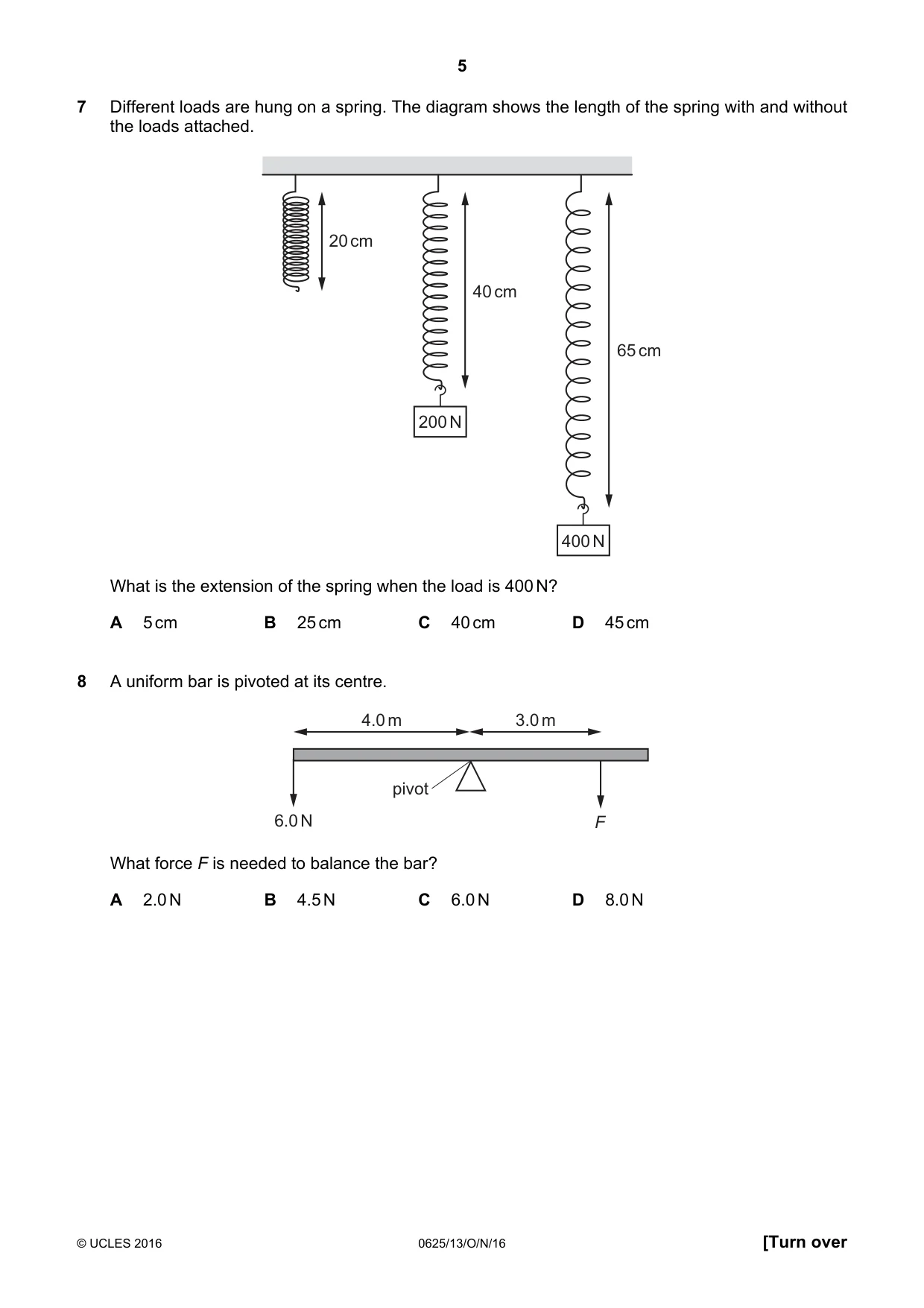 Cambridge IGCSE Physics 0625 2016 Oct/Nov Paper 1 · Variant 3 question paper, page 5 of 20