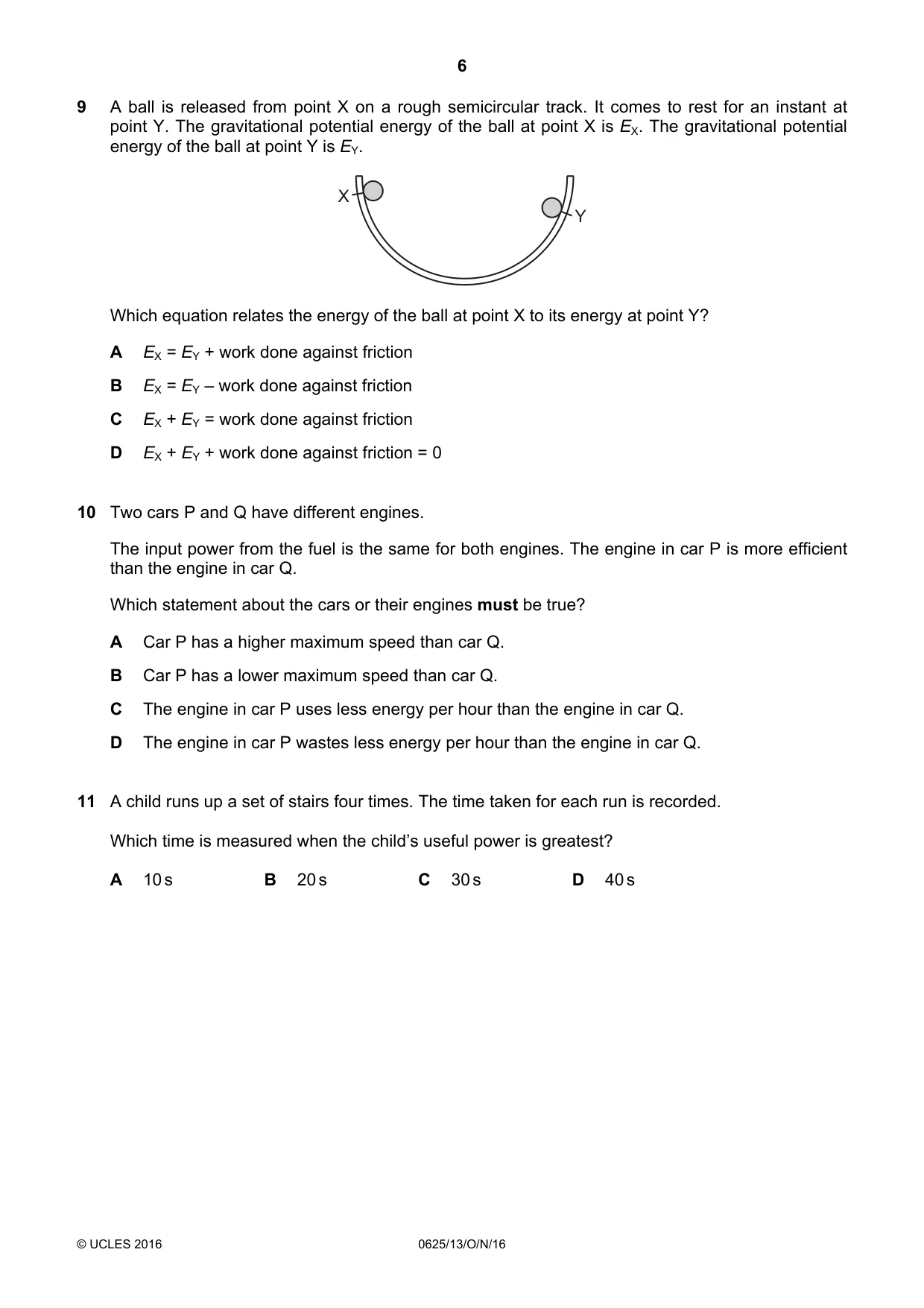 Cambridge IGCSE Physics 0625 2016 Oct/Nov Paper 1 · Variant 3 question paper, page 6 of 20