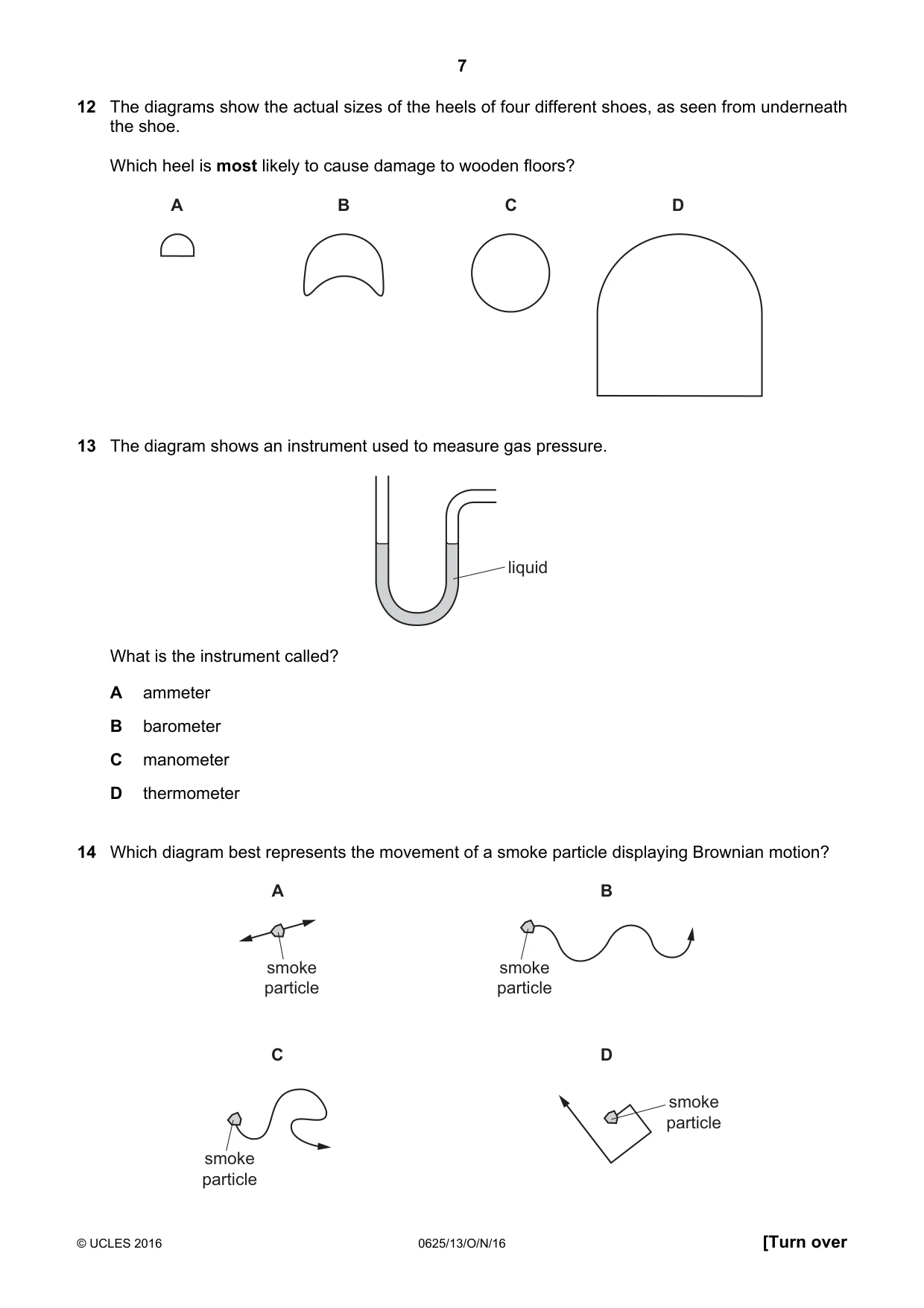 Cambridge IGCSE Physics 0625 2016 Oct/Nov Paper 1 · Variant 3 question paper, page 7 of 20