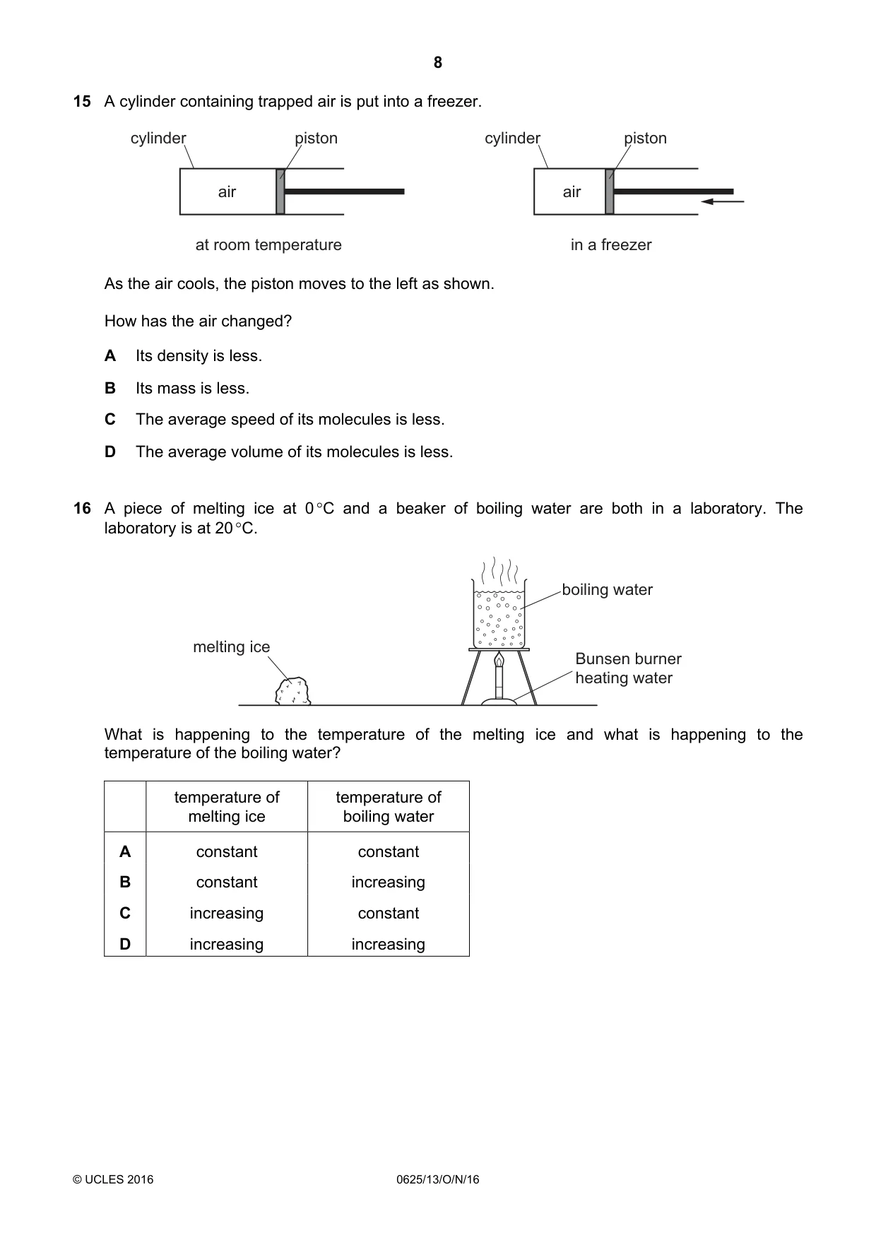 Cambridge IGCSE Physics 0625 2016 Oct/Nov Paper 1 · Variant 3 question paper, page 8 of 20