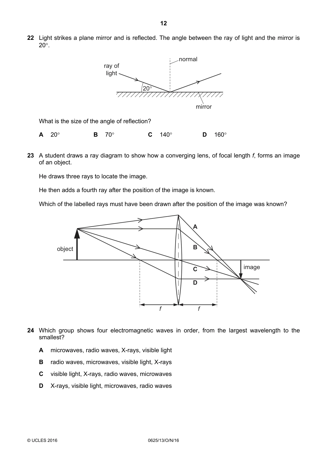 Cambridge IGCSE Physics 0625 2016 Oct/Nov Paper 1 · Variant 3 question paper, page 12 of 20