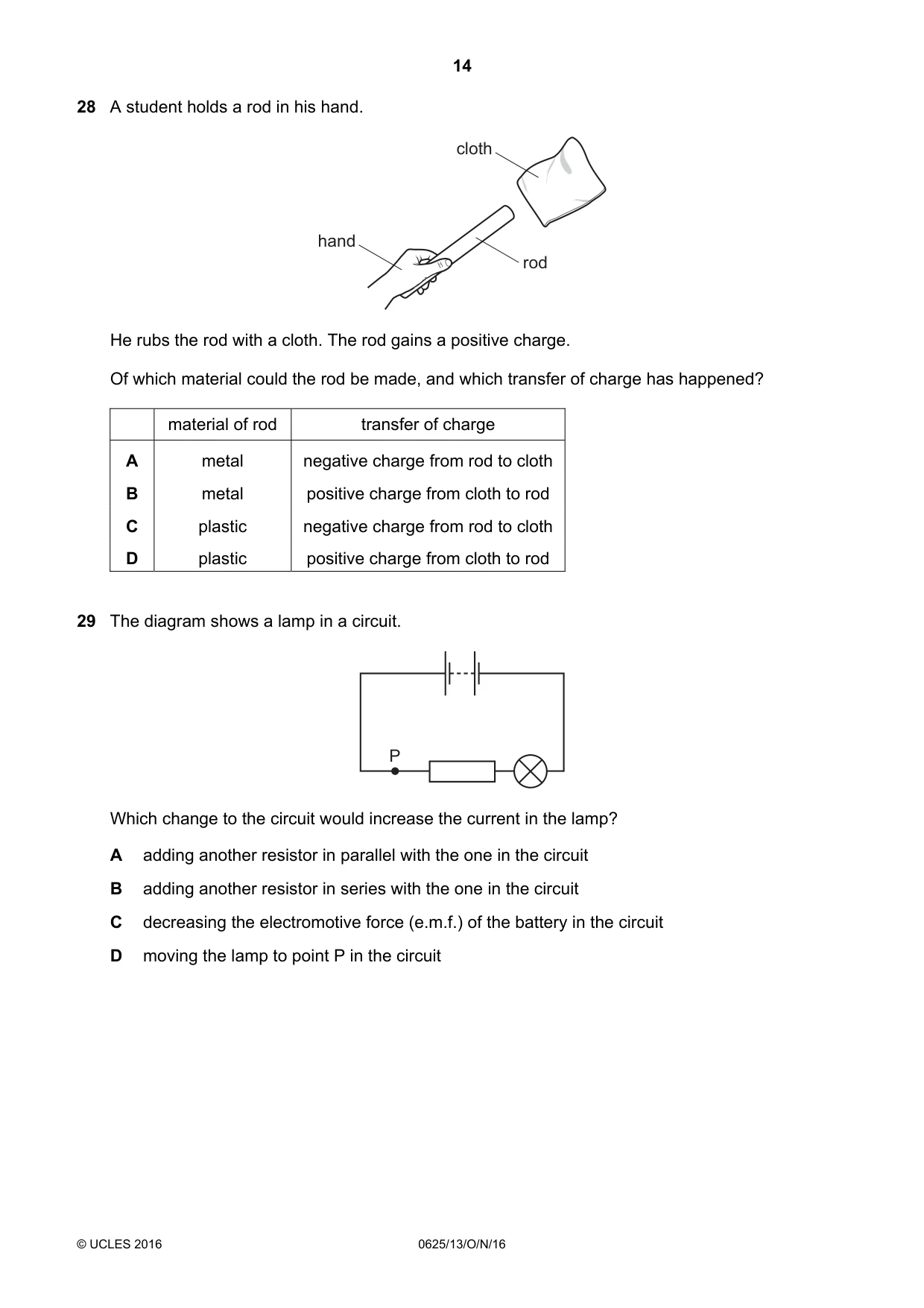 Cambridge IGCSE Physics 0625 2016 Oct/Nov Paper 1 · Variant 3 question paper, page 14 of 20
