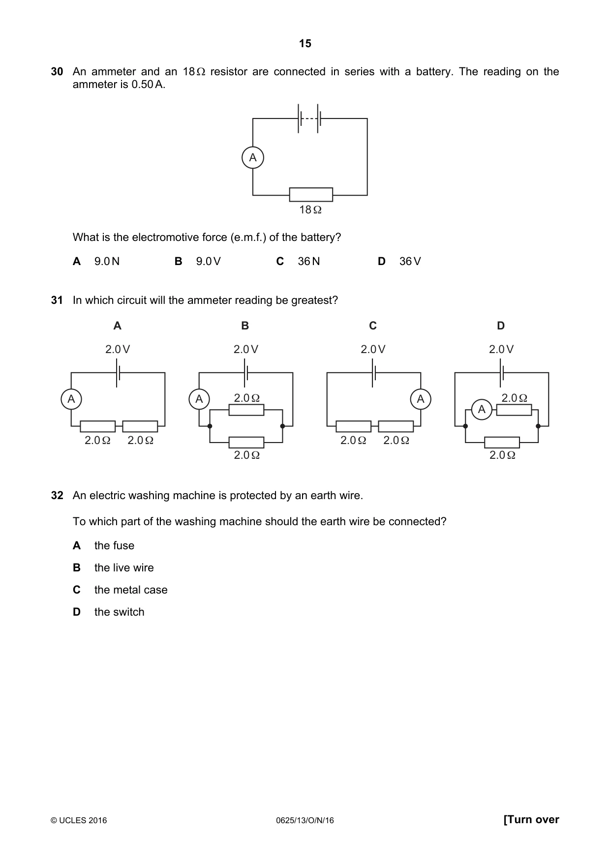 Cambridge IGCSE Physics 0625 2016 Oct/Nov Paper 1 · Variant 3 question paper, page 15 of 20
