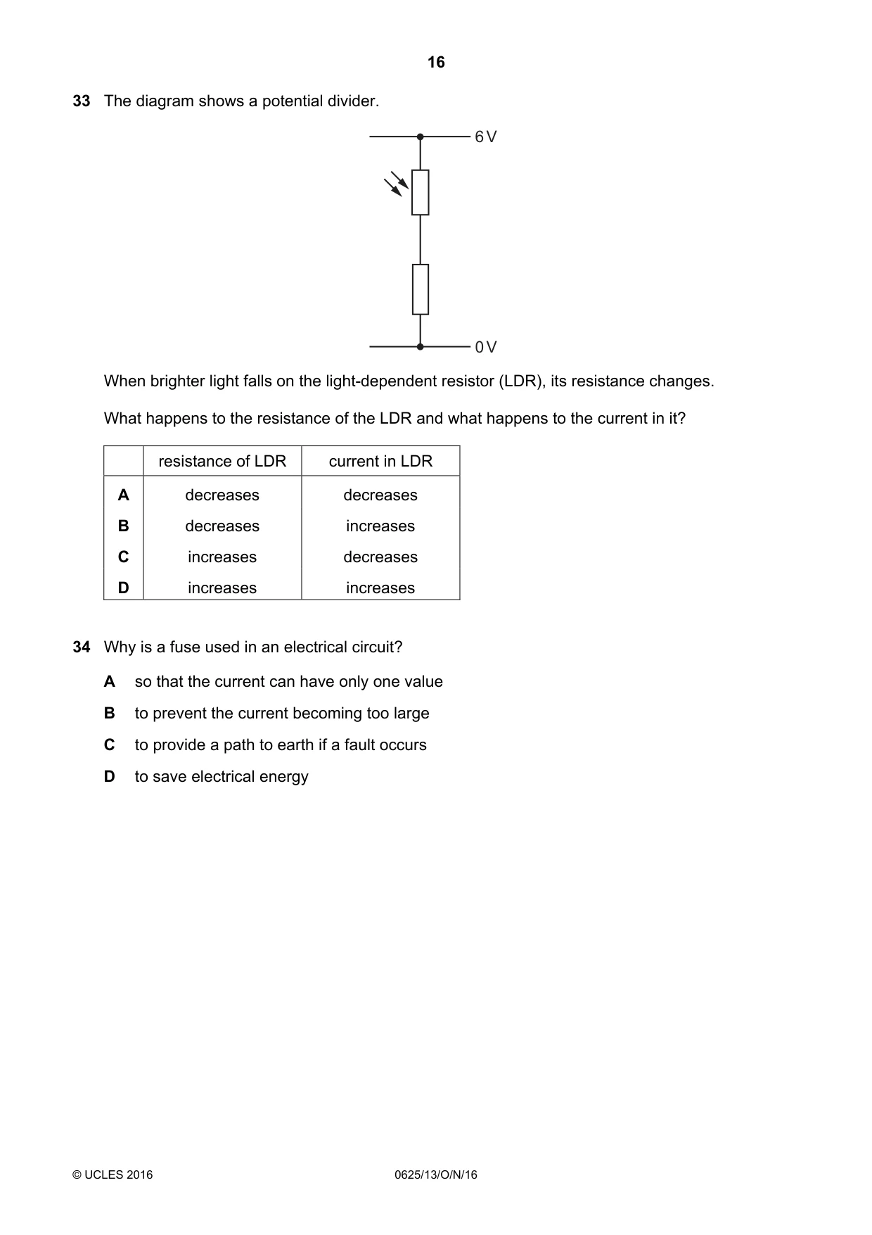 Cambridge IGCSE Physics 0625 2016 Oct/Nov Paper 1 · Variant 3 question paper, page 16 of 20