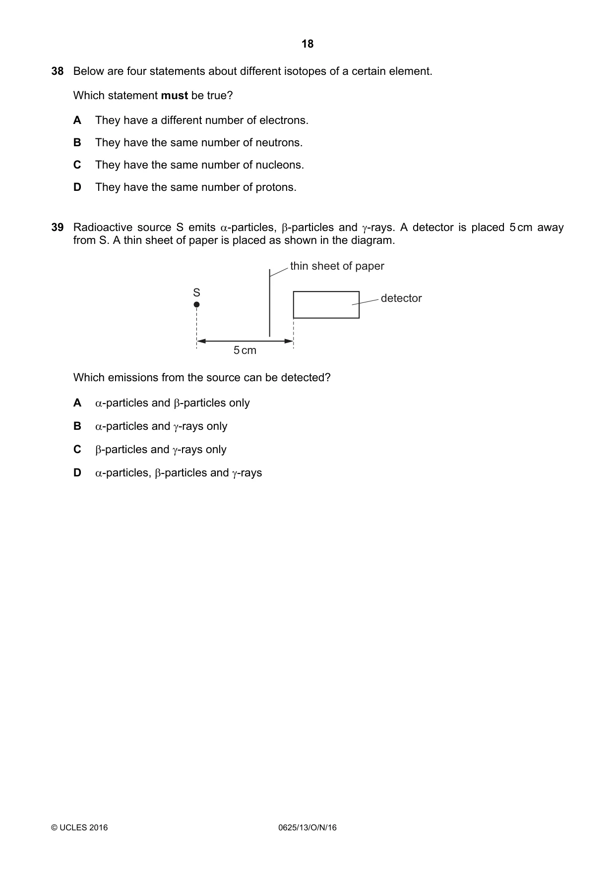 Cambridge IGCSE Physics 0625 2016 Oct/Nov Paper 1 · Variant 3 question paper, page 18 of 20