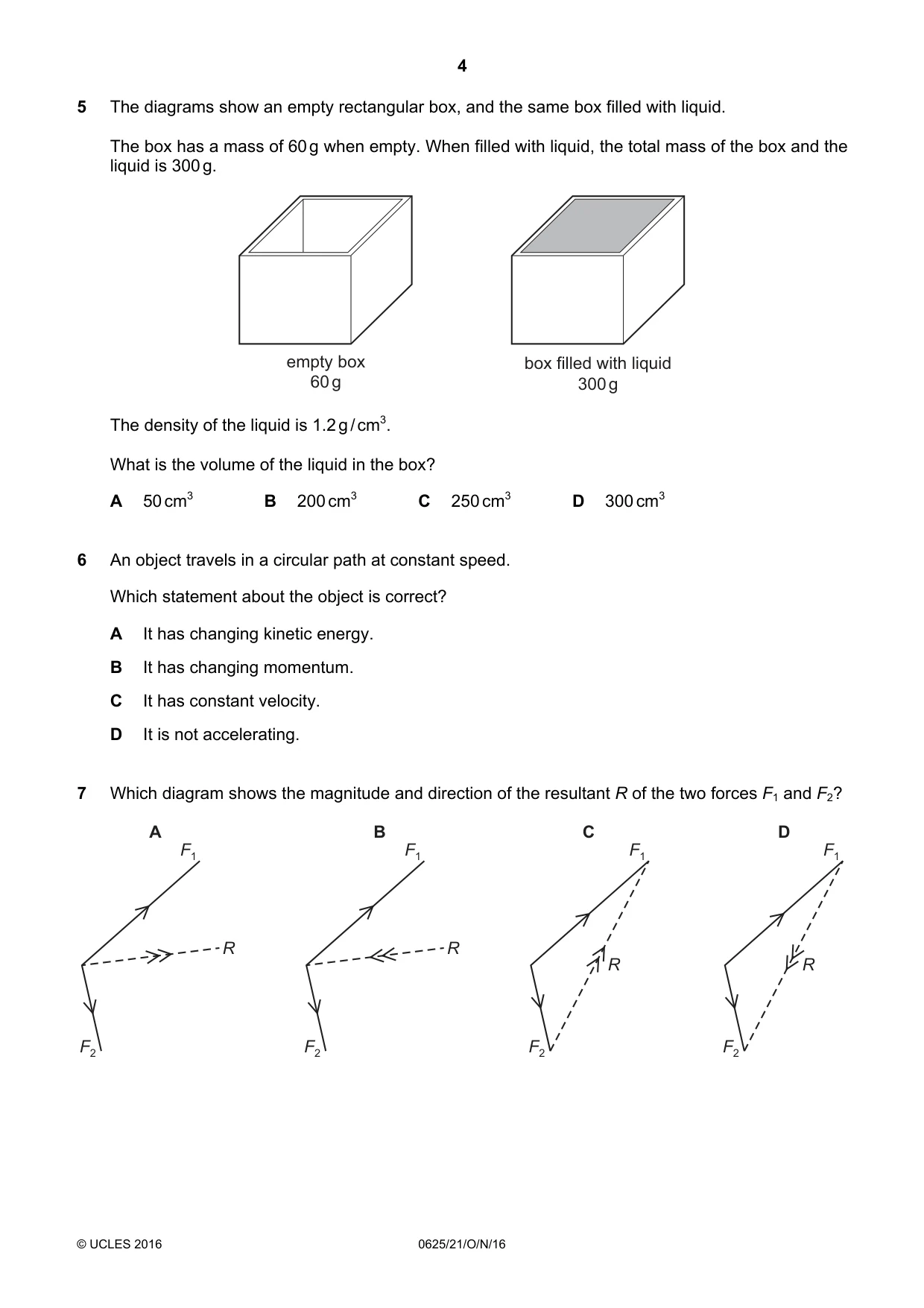 Cambridge IGCSE Physics 0625 2016 Oct/Nov Paper 2 · Variant 1 question paper, page 4 of 16
