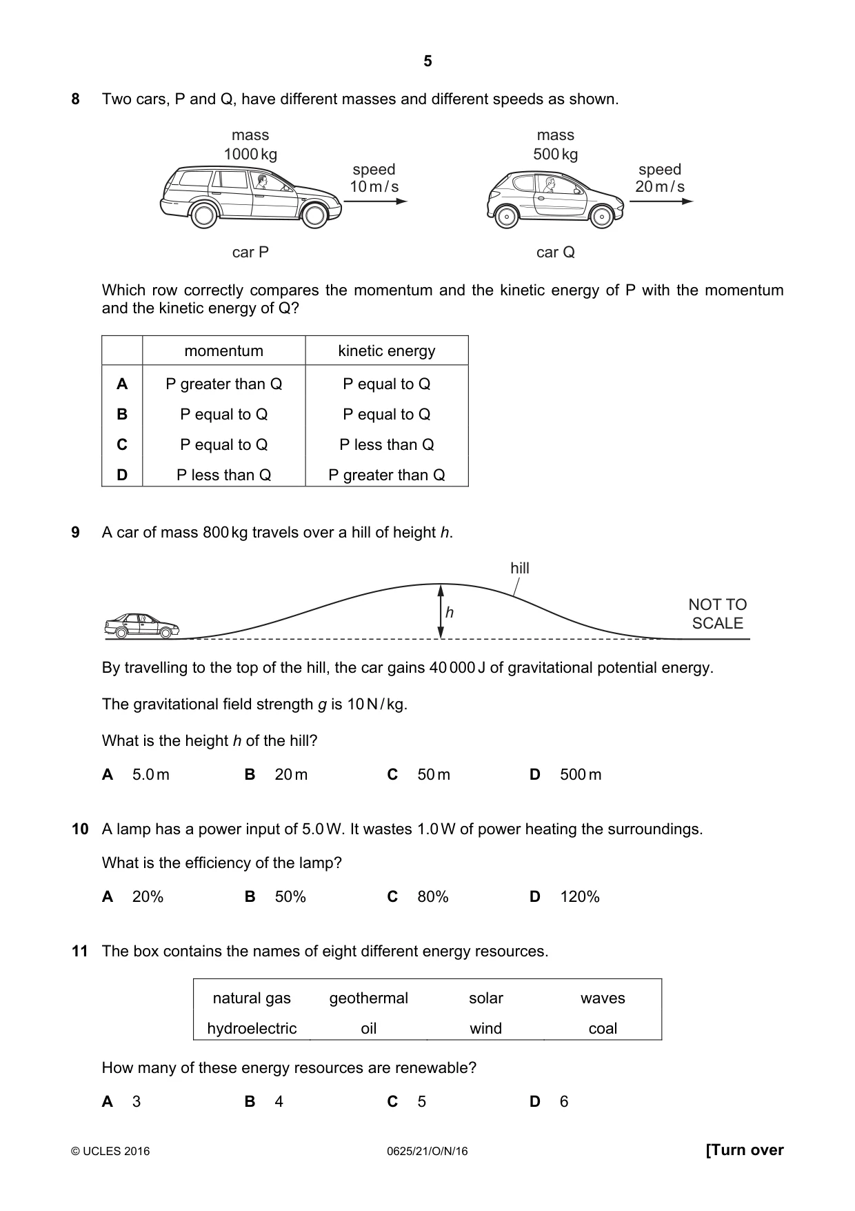 Cambridge IGCSE Physics 0625 2016 Oct/Nov Paper 2 · Variant 1 question paper, page 5 of 16