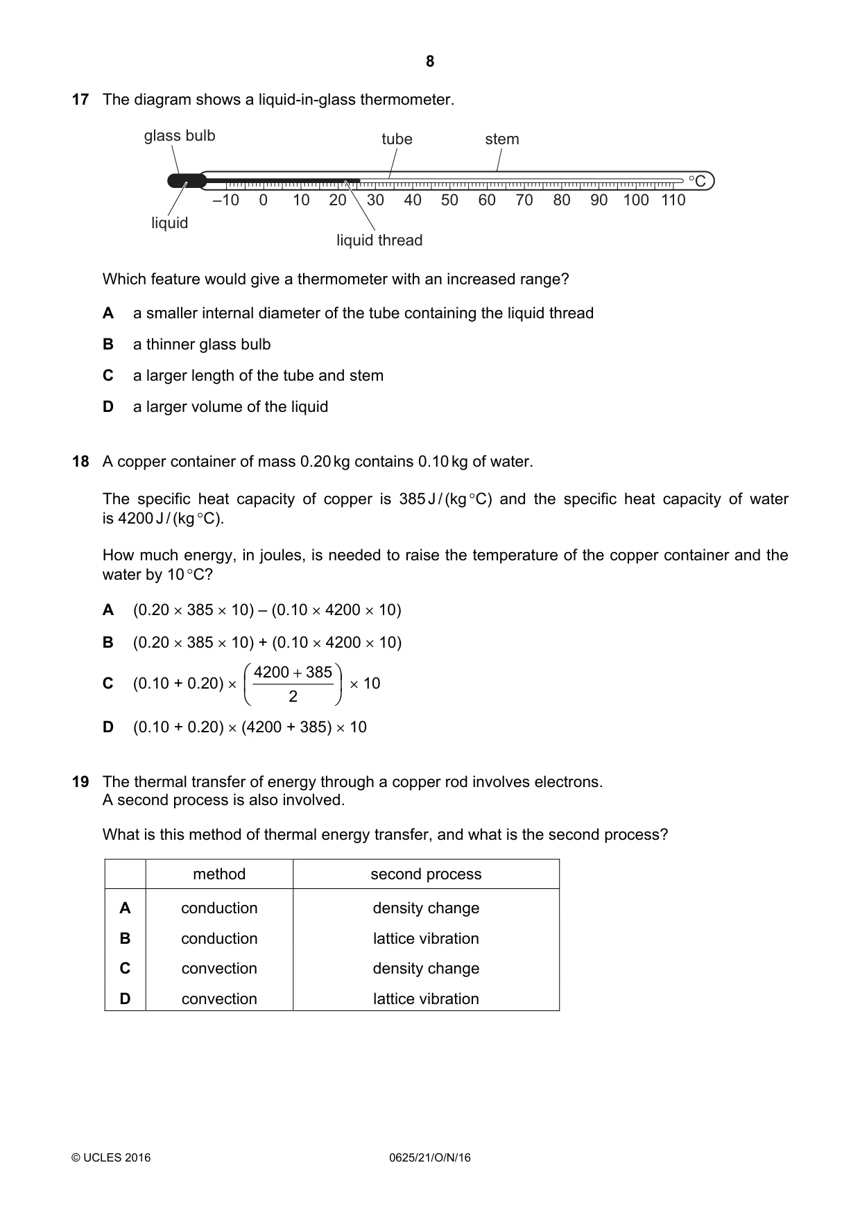 Cambridge IGCSE Physics 0625 2016 Oct/Nov Paper 2 · Variant 1 question paper, page 8 of 16