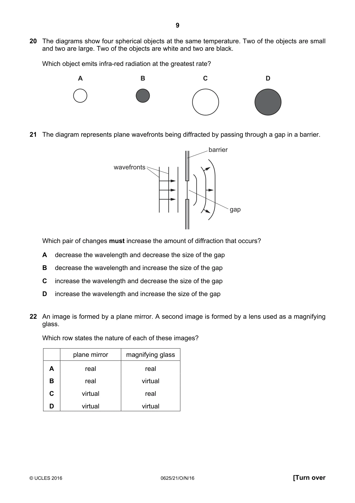 Cambridge IGCSE Physics 0625 2016 Oct/Nov Paper 2 · Variant 1 question paper, page 9 of 16