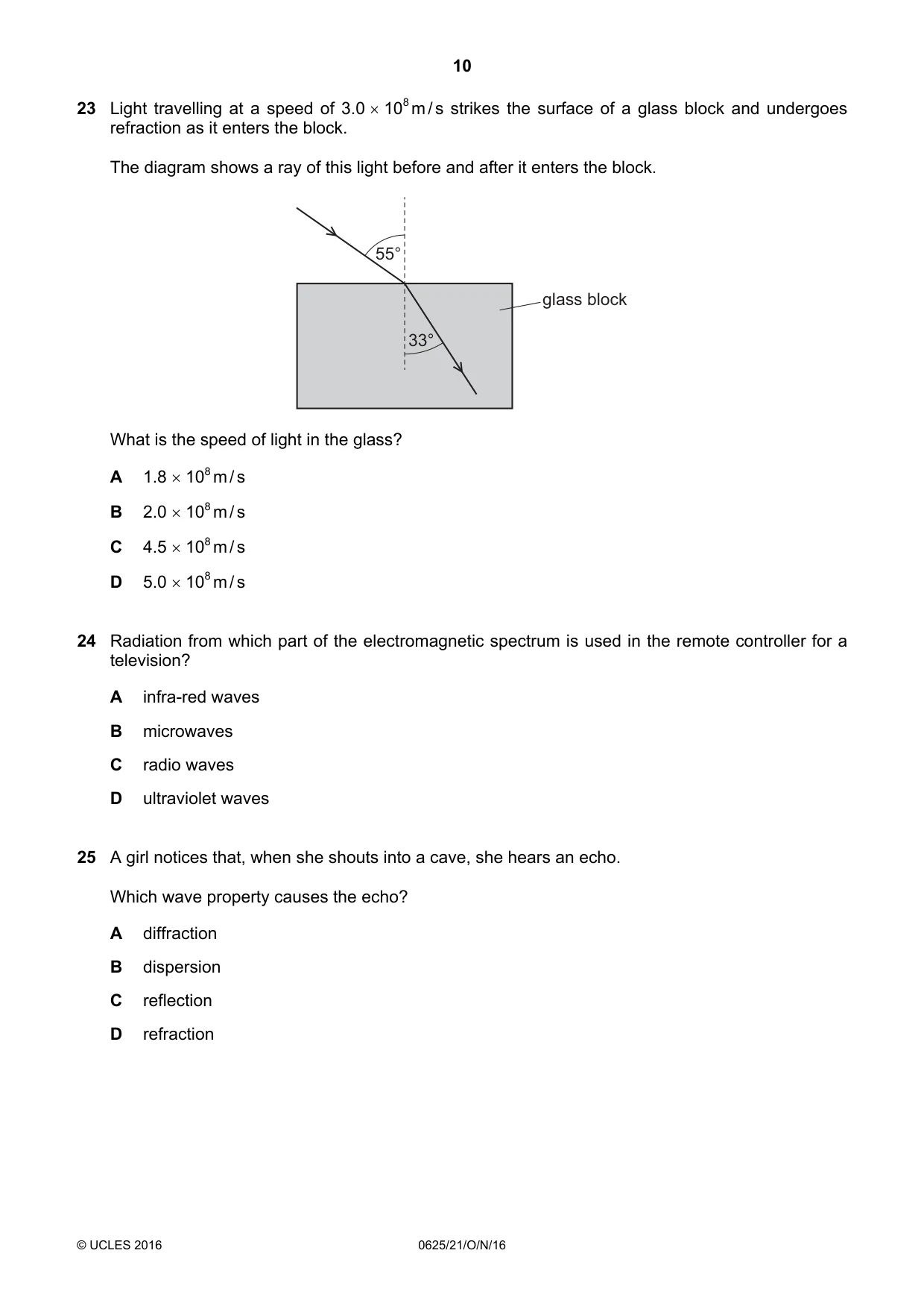 Cambridge IGCSE Physics 0625 2016 Oct/Nov Paper 2 · Variant 1 question paper, page 10 of 16