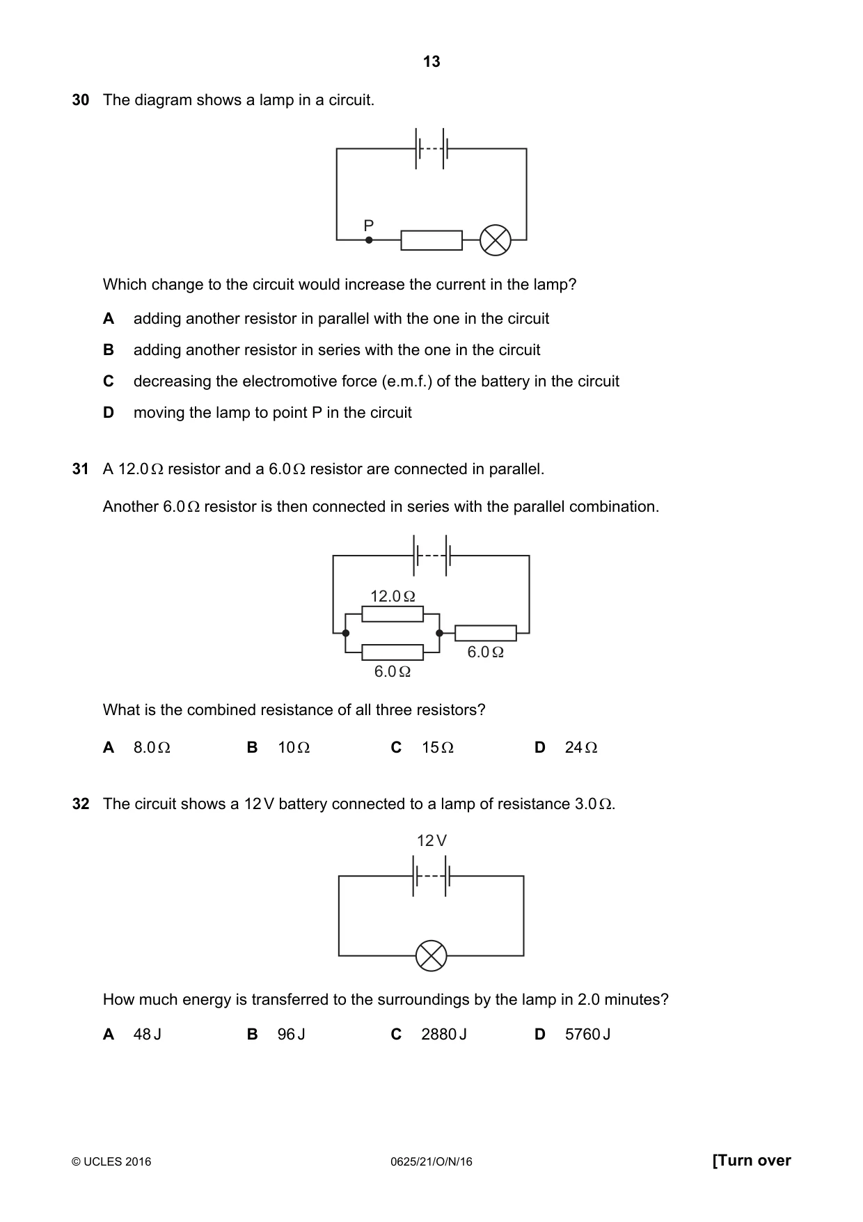 Cambridge IGCSE Physics 0625 2016 Oct/Nov Paper 2 · Variant 1 question paper, page 13 of 16