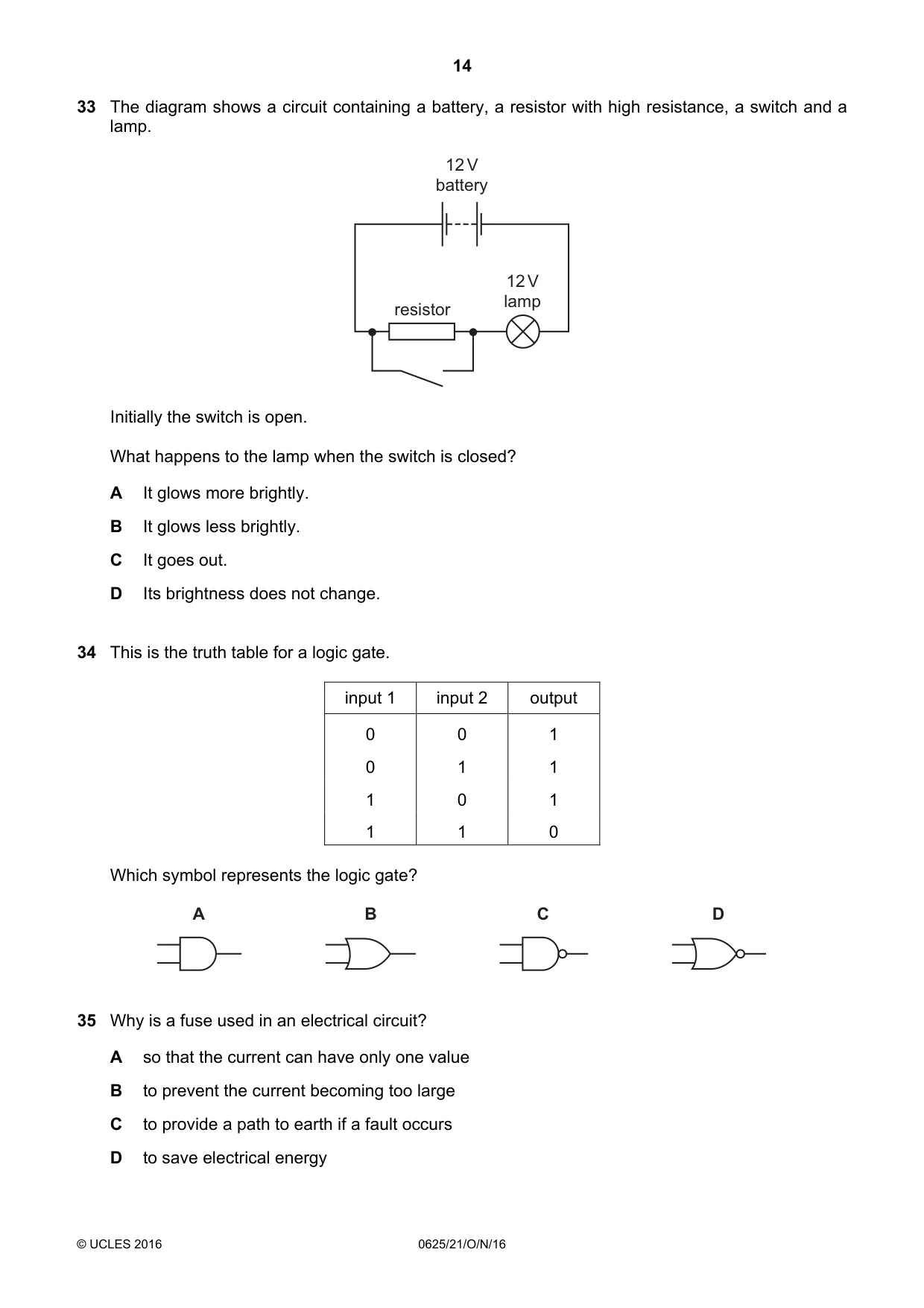 Cambridge IGCSE Physics 0625 2016 Oct/Nov Paper 2 · Variant 1 question paper, page 14 of 16