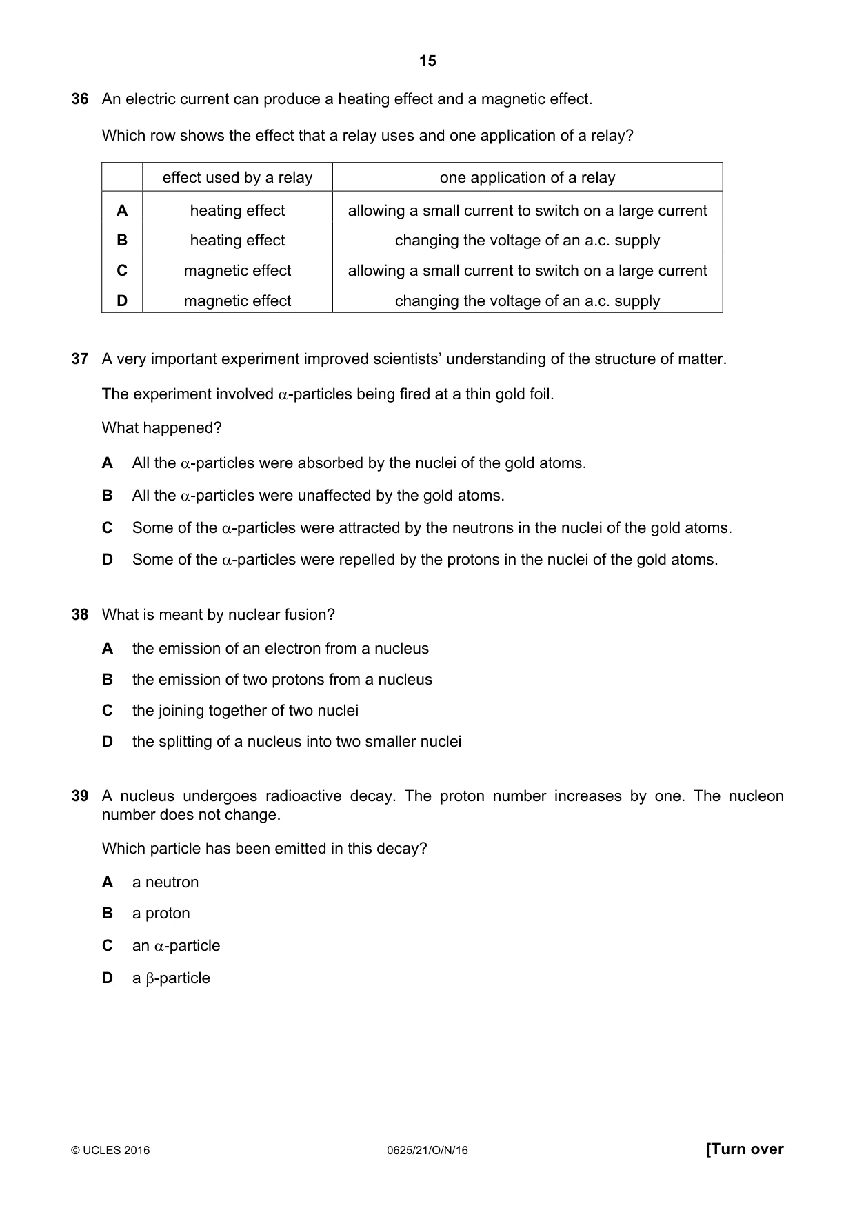 Cambridge IGCSE Physics 0625 2016 Oct/Nov Paper 2 · Variant 1 question paper, page 15 of 16