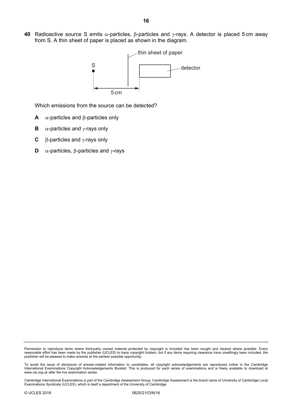 Cambridge IGCSE Physics 0625 2016 Oct/Nov Paper 2 · Variant 1 question paper, page 16 of 16