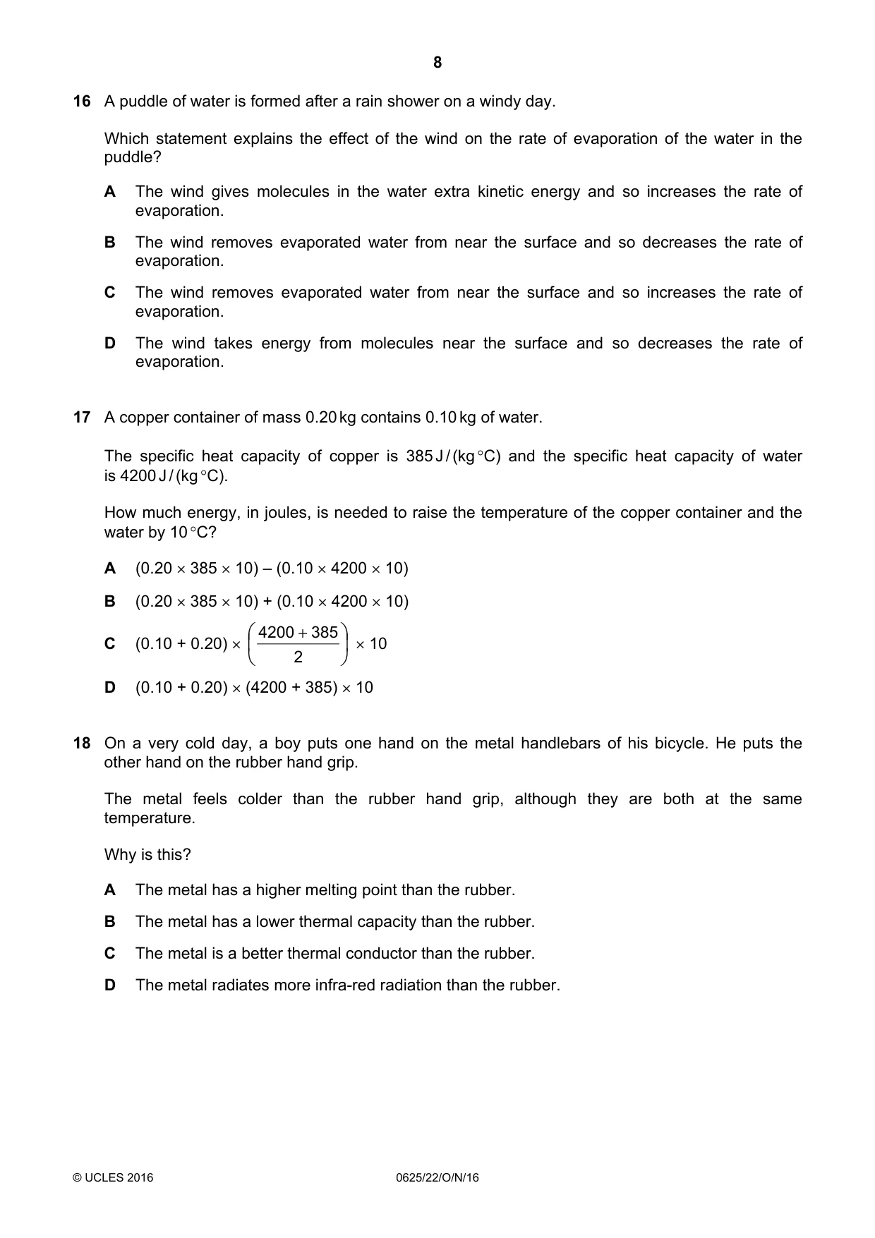 Cambridge IGCSE Physics 0625 2016 Oct/Nov Paper 2 · Variant 2 question paper, page 8 of 16