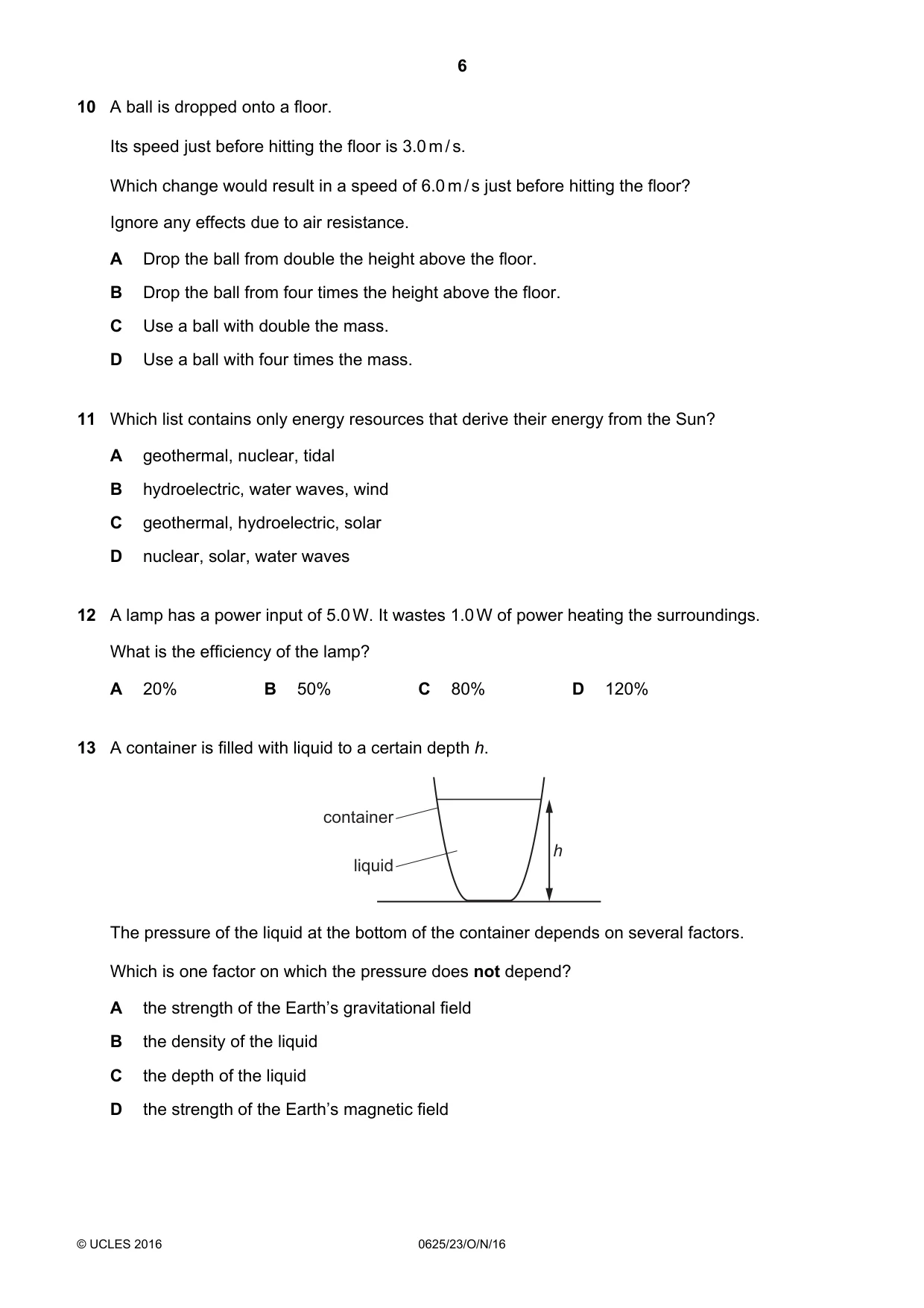 Cambridge IGCSE Physics 0625 2016 Oct/Nov Paper 2 · Variant 3 question paper, page 6 of 20