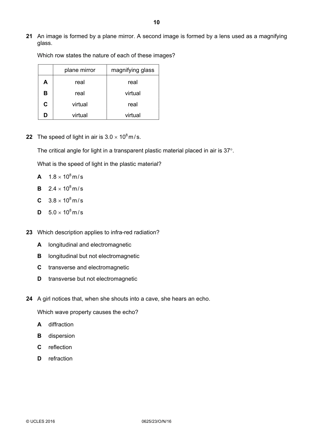 Cambridge IGCSE Physics 0625 2016 Oct/Nov Paper 2 · Variant 3 question paper, page 10 of 20