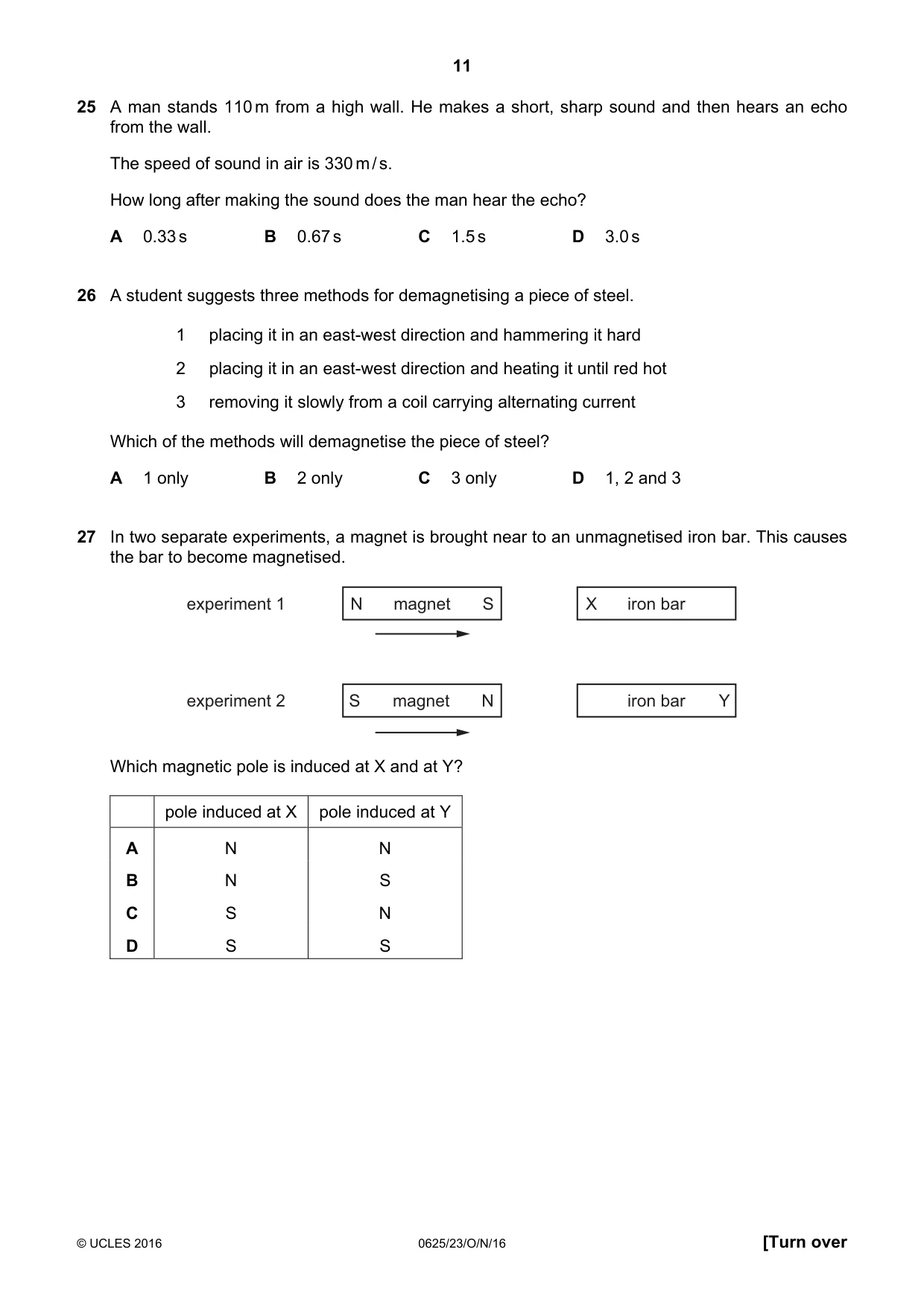 Cambridge IGCSE Physics 0625 2016 Oct/Nov Paper 2 · Variant 3 question paper, page 11 of 20