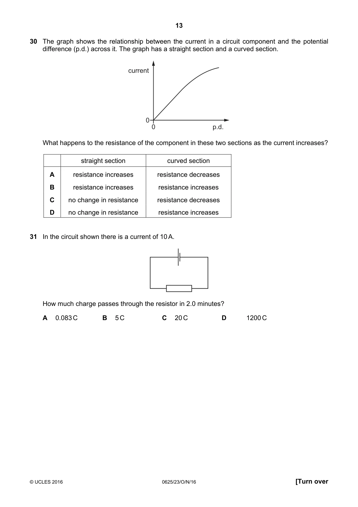 Cambridge IGCSE Physics 0625 2016 Oct/Nov Paper 2 · Variant 3 question paper, page 13 of 20