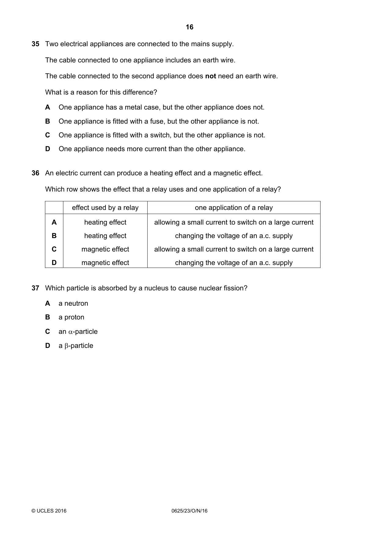 Cambridge IGCSE Physics 0625 2016 Oct/Nov Paper 2 · Variant 3 question paper, page 16 of 20