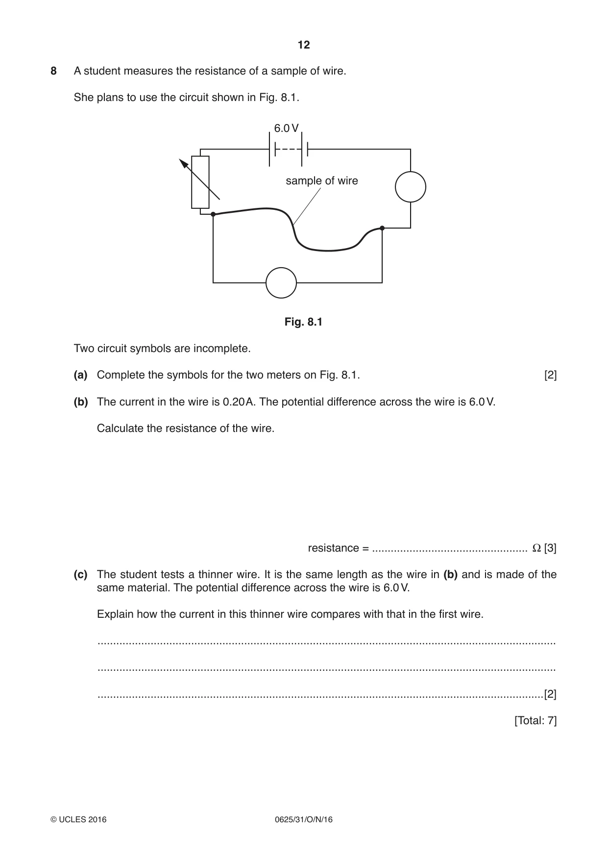 Cambridge IGCSE Physics 0625 2016 Oct/Nov Paper 3 · Variant 1 question paper, page 12 of 20