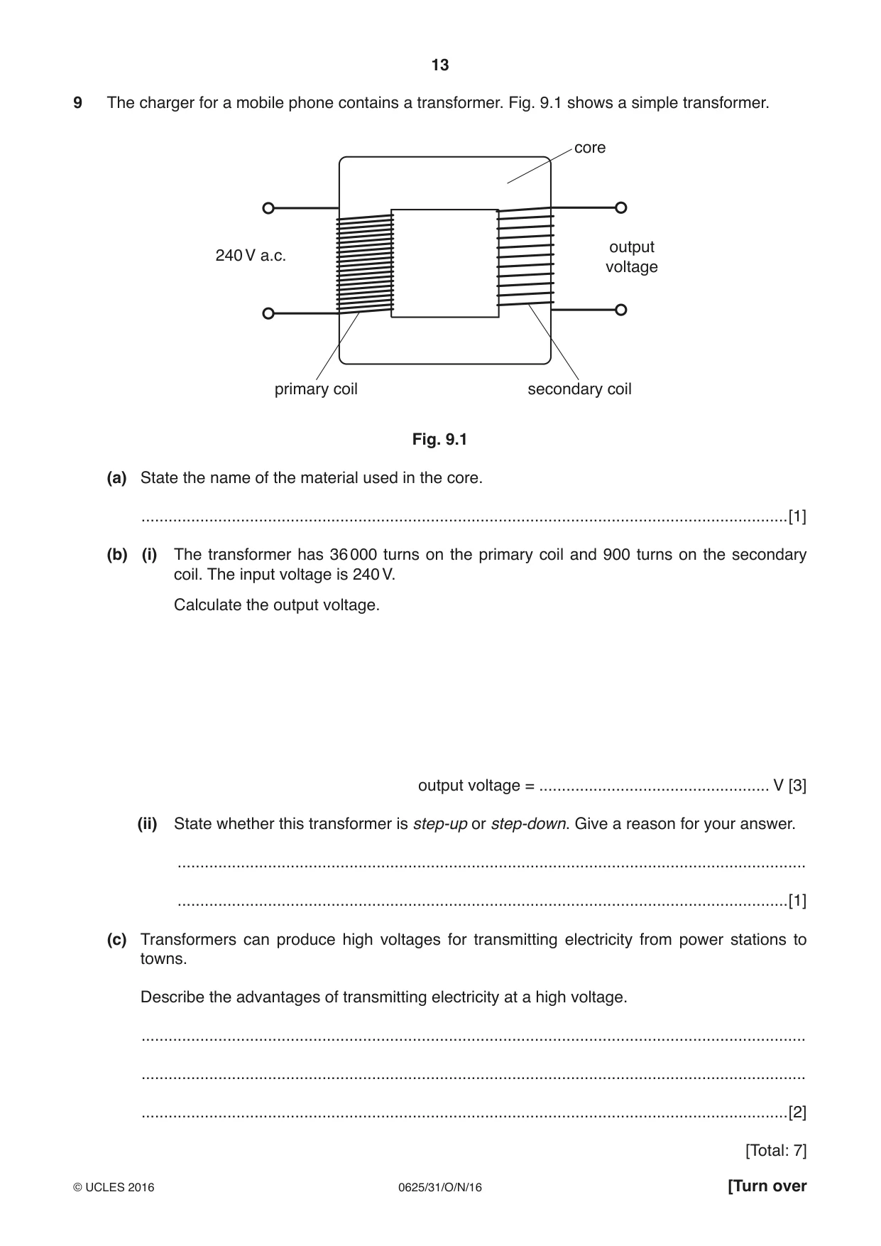 Cambridge IGCSE Physics 0625 2016 Oct/Nov Paper 3 · Variant 1 question paper, page 13 of 20