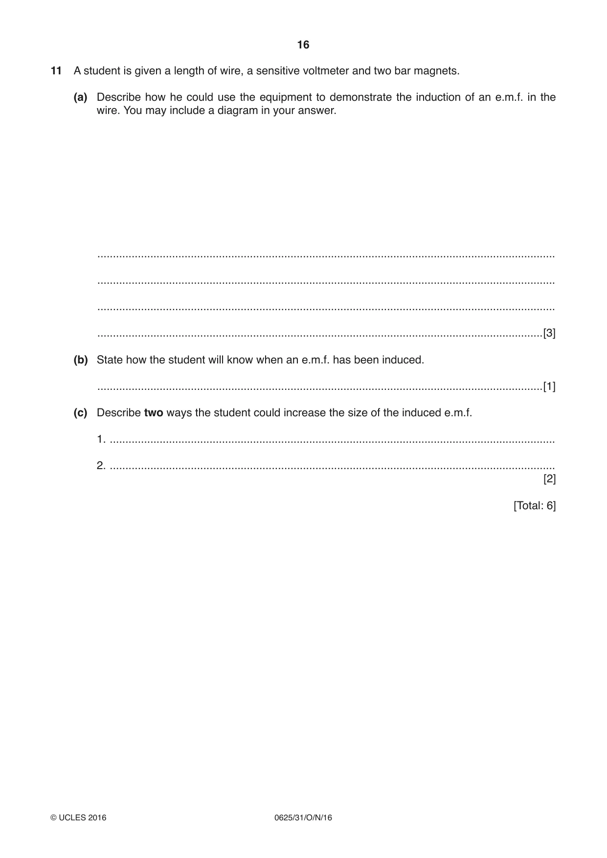 Cambridge IGCSE Physics 0625 2016 Oct/Nov Paper 3 · Variant 1 question paper, page 16 of 20