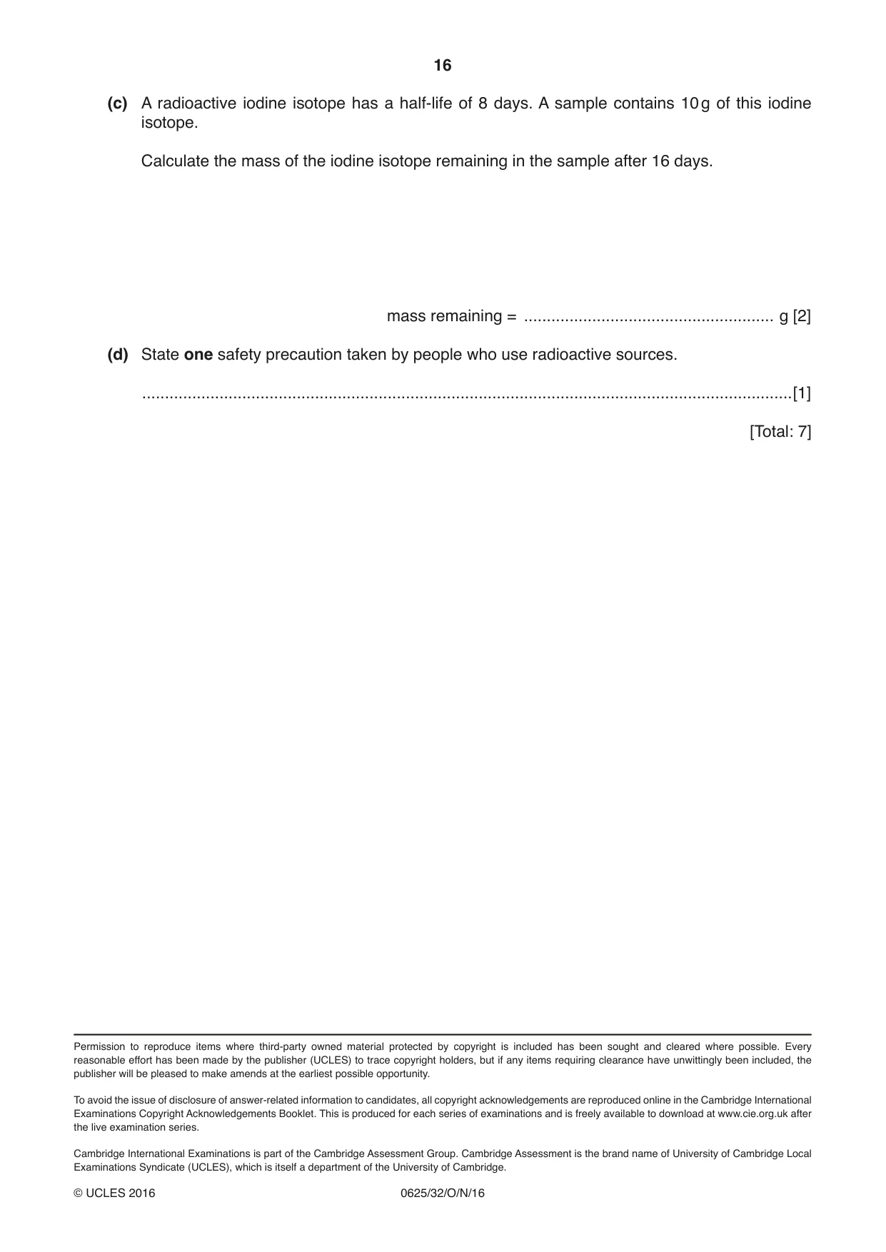 Cambridge IGCSE Physics 0625 2016 Oct/Nov Paper 3 · Variant 2 question paper, page 16 of 16