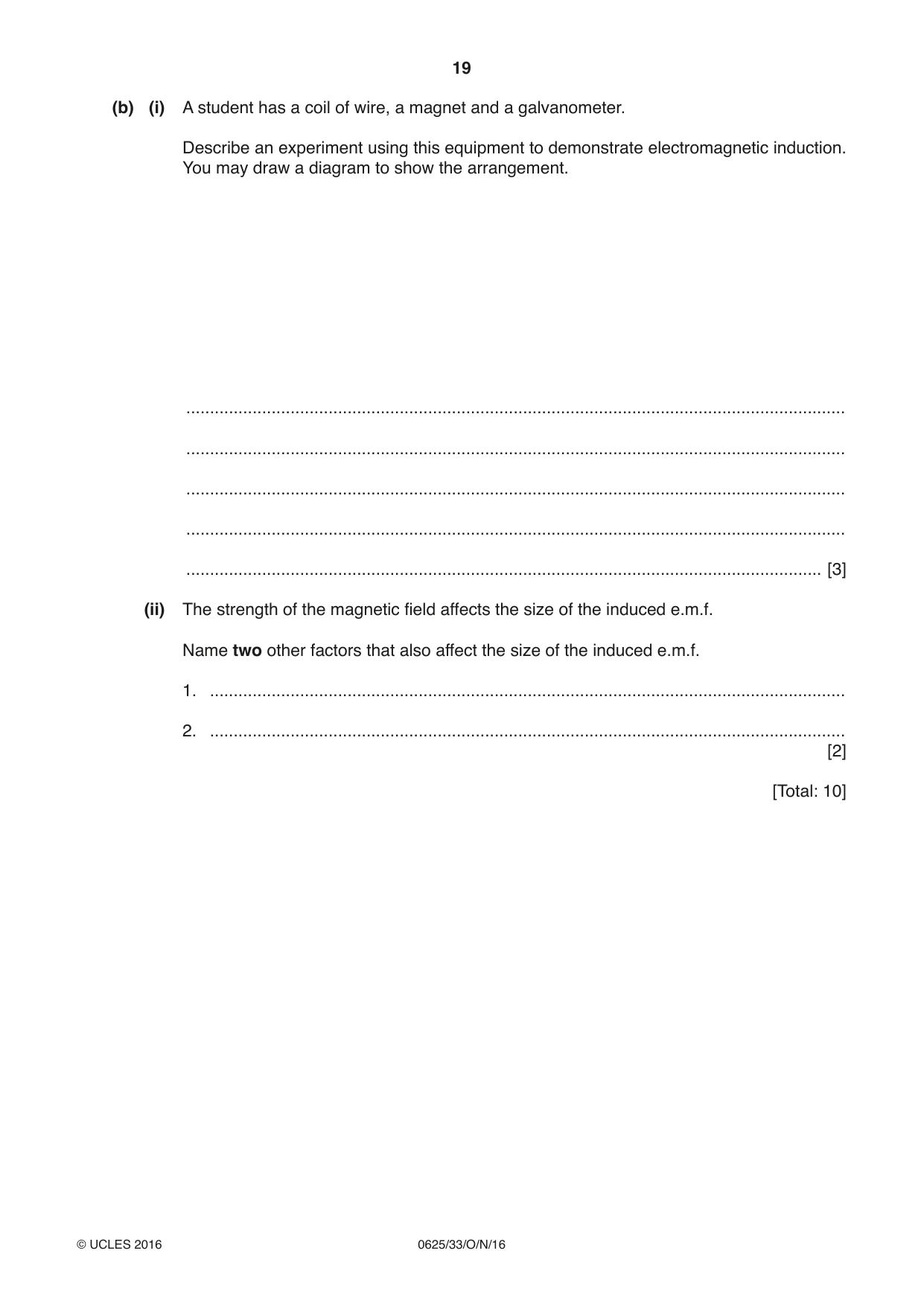 Cambridge IGCSE Physics 0625 2016 Oct/Nov Paper 3 · Variant 3 question paper, page 19 of 20
