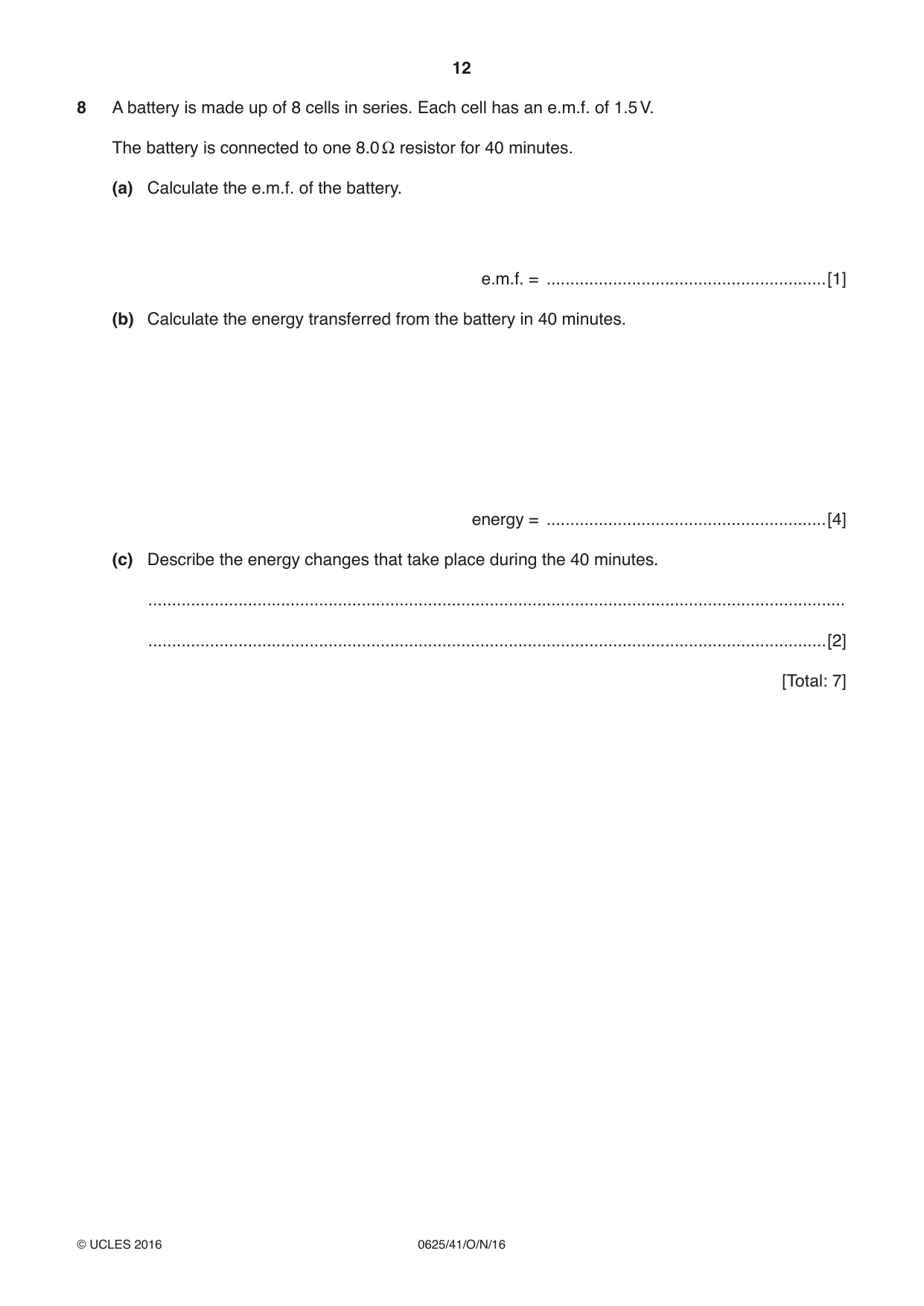 Cambridge IGCSE Physics 0625 2016 Oct/Nov Paper 4 · Variant 1 question paper, page 12 of 16
