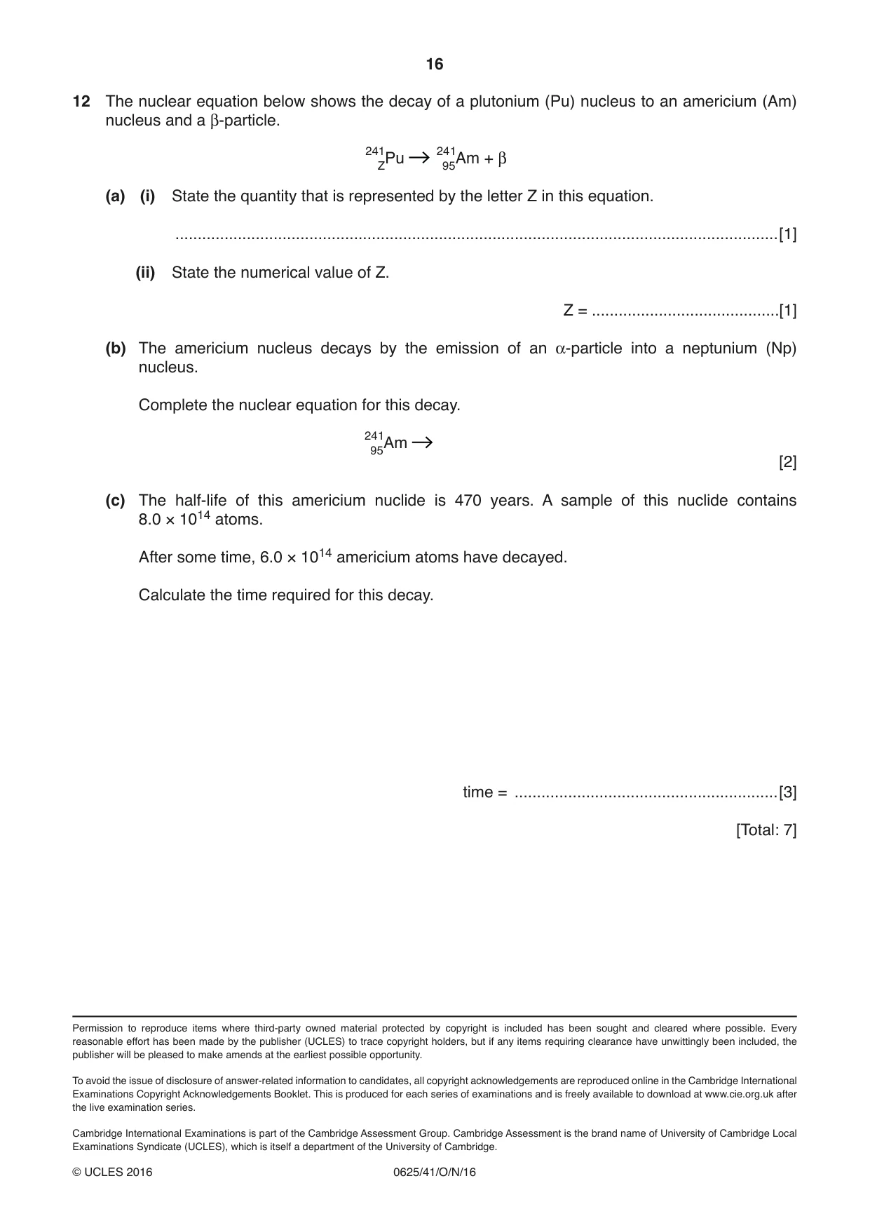 Cambridge IGCSE Physics 0625 2016 Oct/Nov Paper 4 · Variant 1 question paper, page 16 of 16