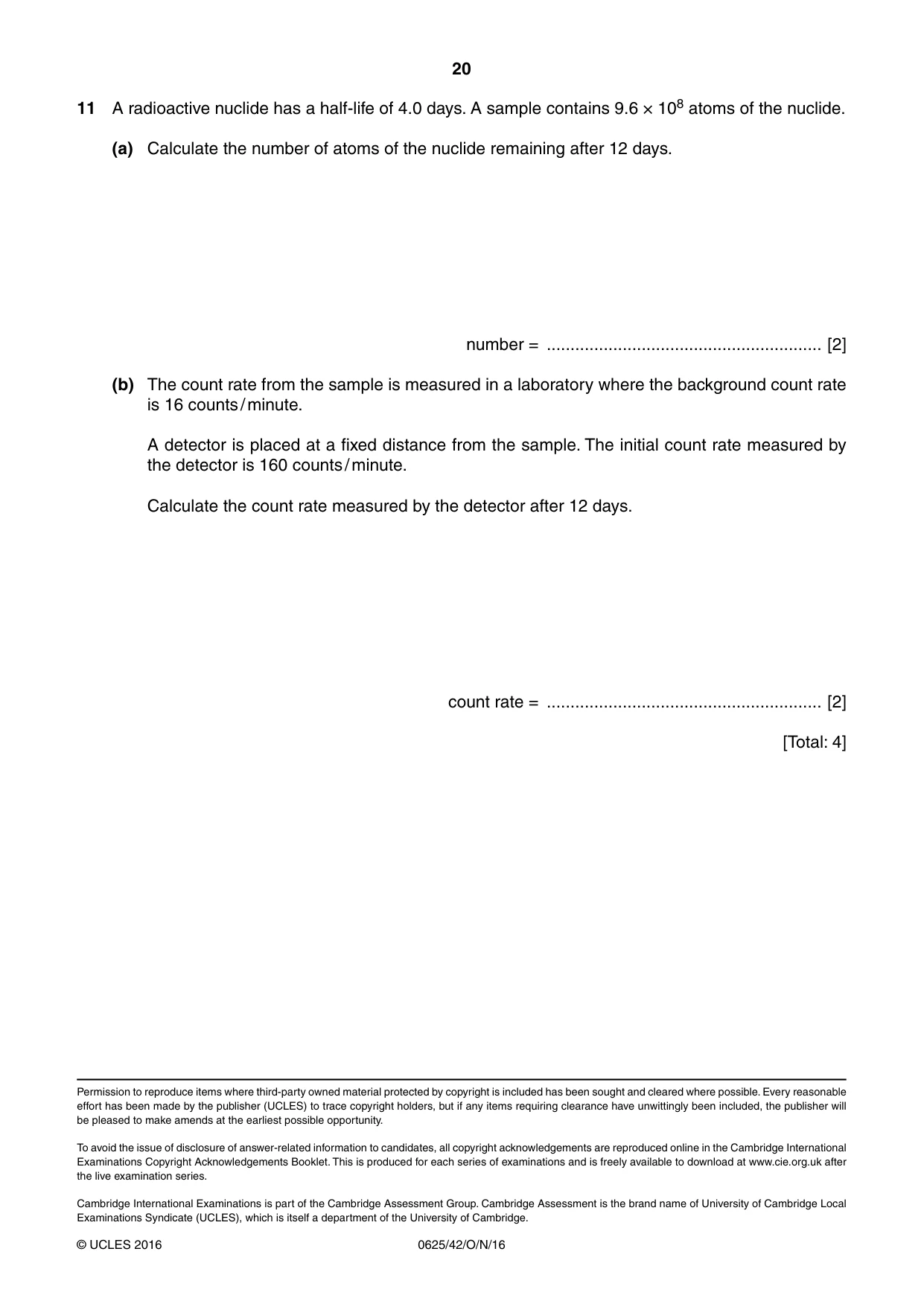 Cambridge IGCSE Physics 0625 2016 Oct/Nov Paper 4 · Variant 2 question paper, page 20 of 20