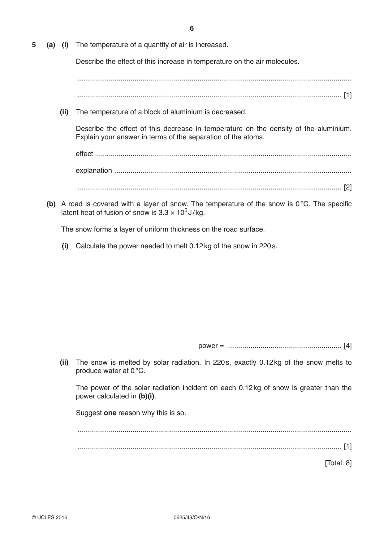 Cambridge IGCSE Physics 0625 2016 Oct/Nov Paper 4 · Variant 3 question paper, page 6 of 16