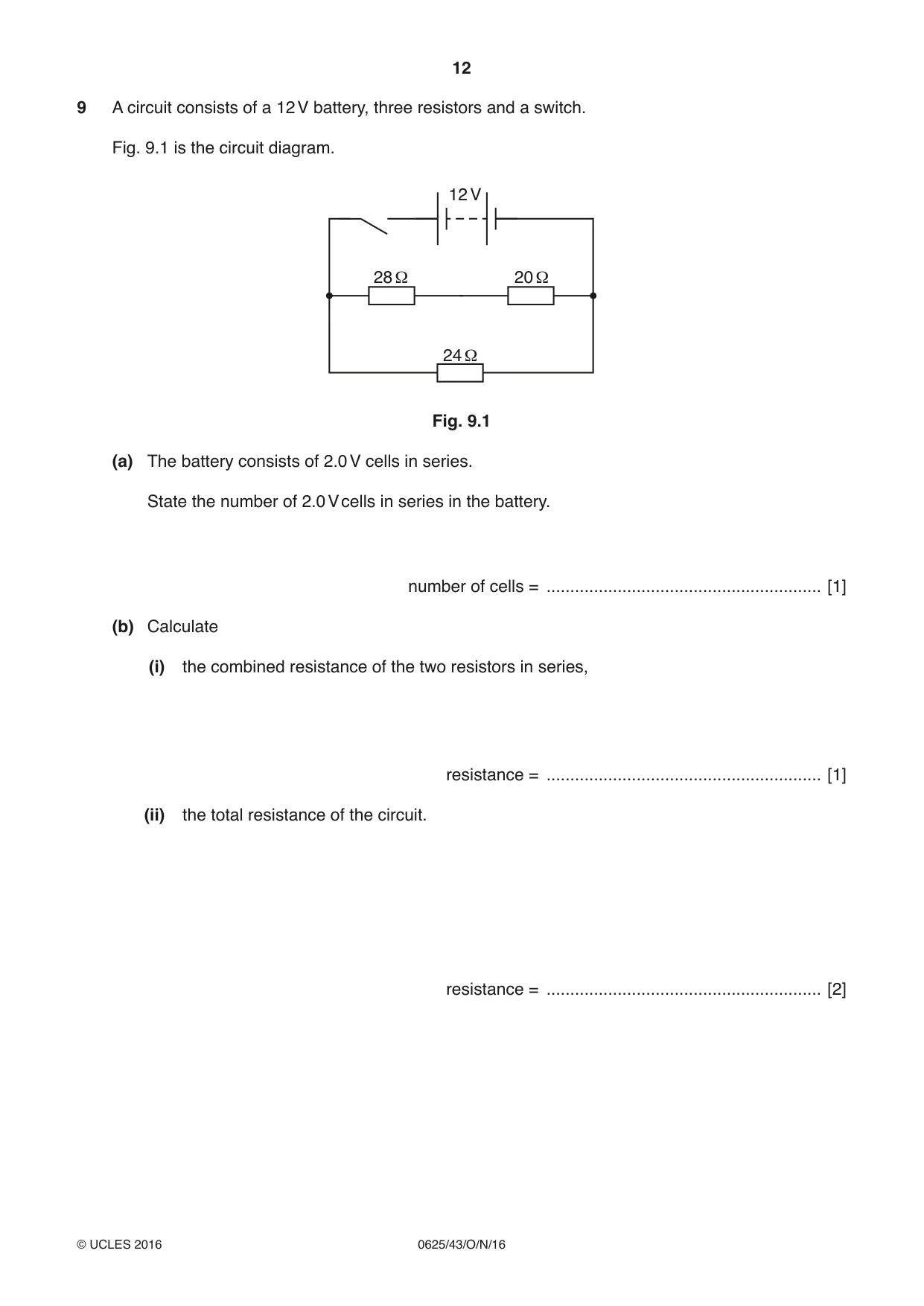 Cambridge IGCSE Physics 0625 2016 Oct/Nov Paper 4 · Variant 3 question paper, page 12 of 16
