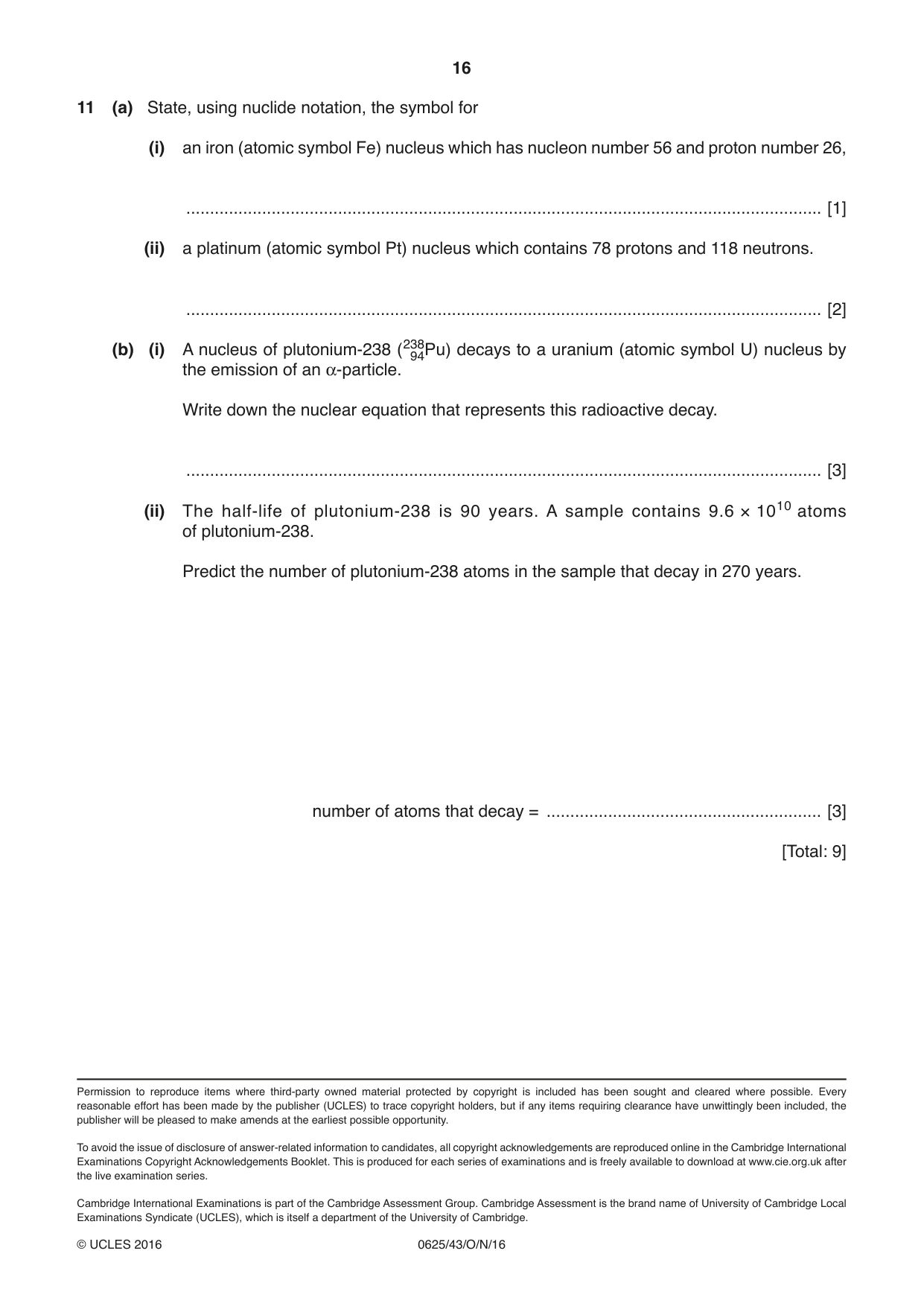 Cambridge IGCSE Physics 0625 2016 Oct/Nov Paper 4 · Variant 3 question paper, page 16 of 16