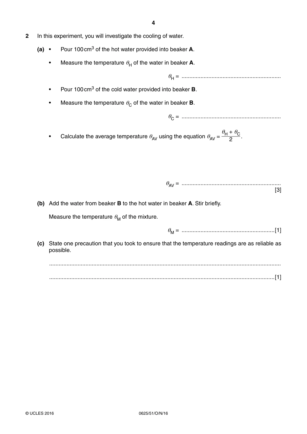 Cambridge IGCSE Physics 0625 2016 Oct/Nov Paper 5 · Variant 1 question paper, page 4 of 12