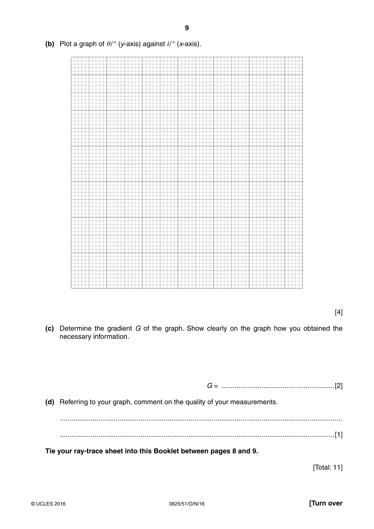 Cambridge IGCSE Physics 0625 2016 Oct/Nov Paper 5 · Variant 1 question paper, page 9 of 12