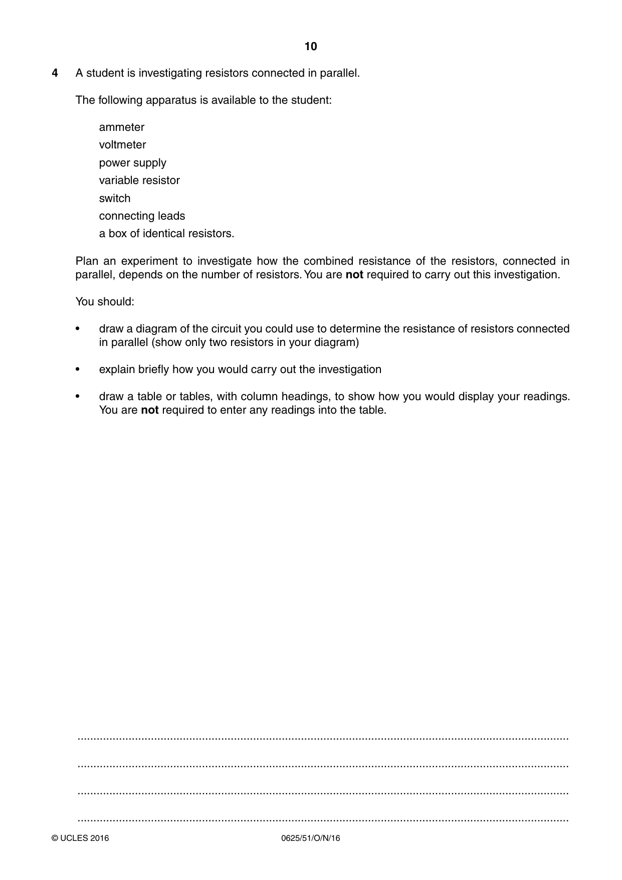 Cambridge IGCSE Physics 0625 2016 Oct/Nov Paper 5 · Variant 1 question paper, page 10 of 12