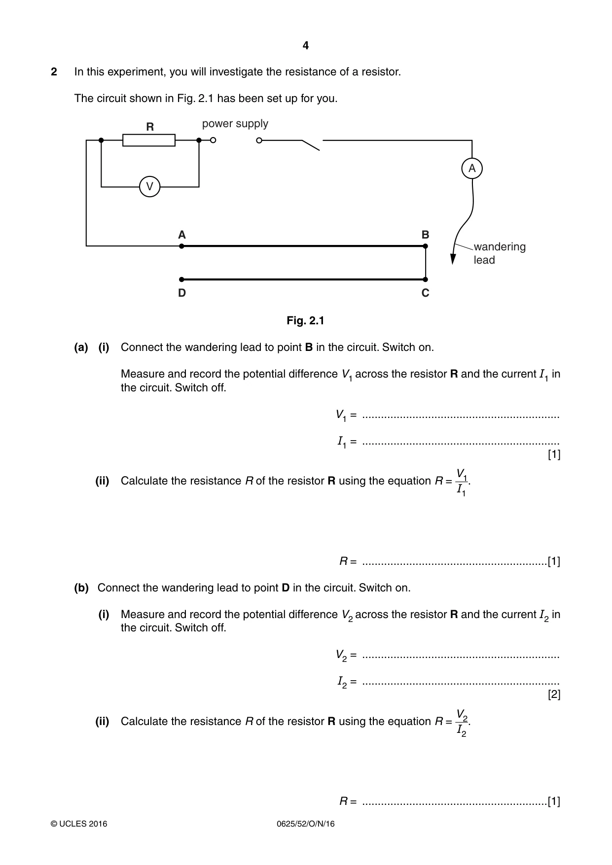 Cambridge IGCSE Physics 0625 2016 Oct/Nov Paper 5 · Variant 2 question paper, page 4 of 12