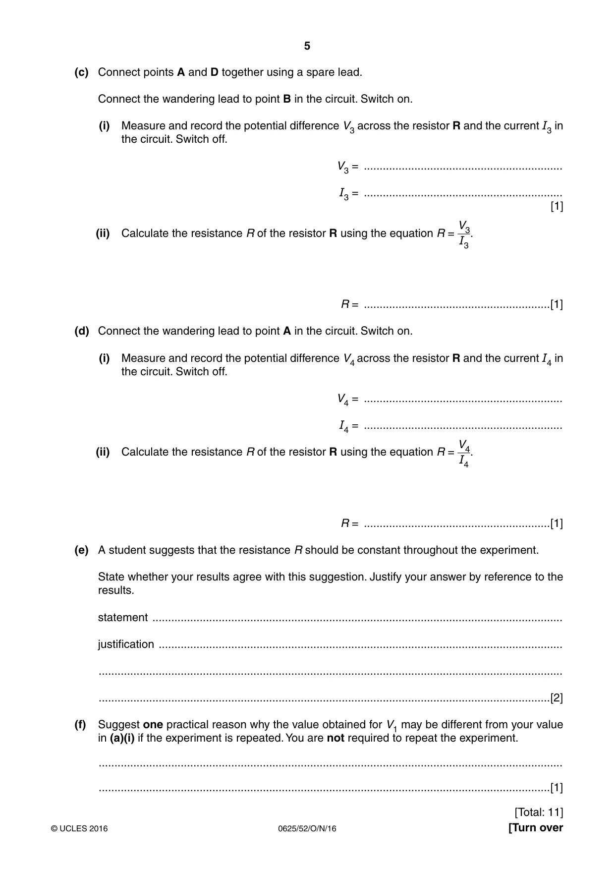 Cambridge IGCSE Physics 0625 2016 Oct/Nov Paper 5 · Variant 2 question paper, page 5 of 12