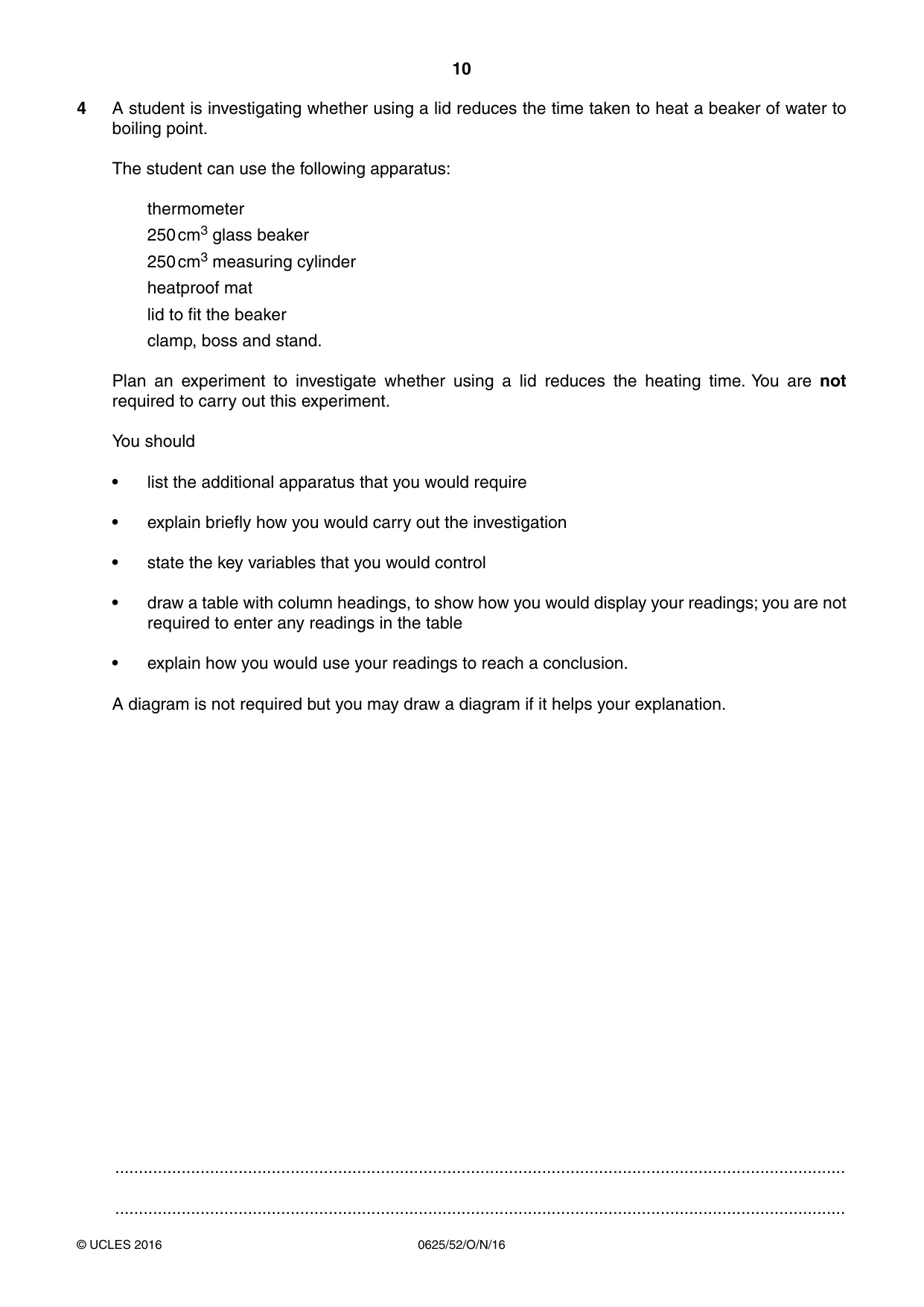 Cambridge IGCSE Physics 0625 2016 Oct/Nov Paper 5 · Variant 2 question paper, page 10 of 12