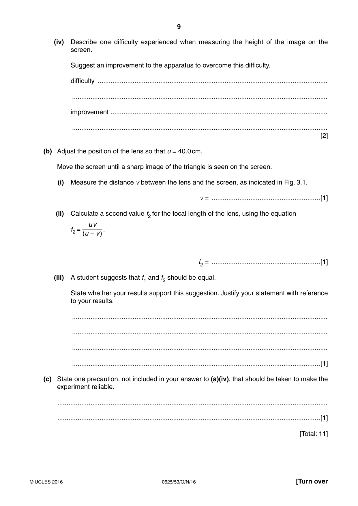 Cambridge IGCSE Physics 0625 2016 Oct/Nov Paper 5 · Variant 3 question paper, page 9 of 12