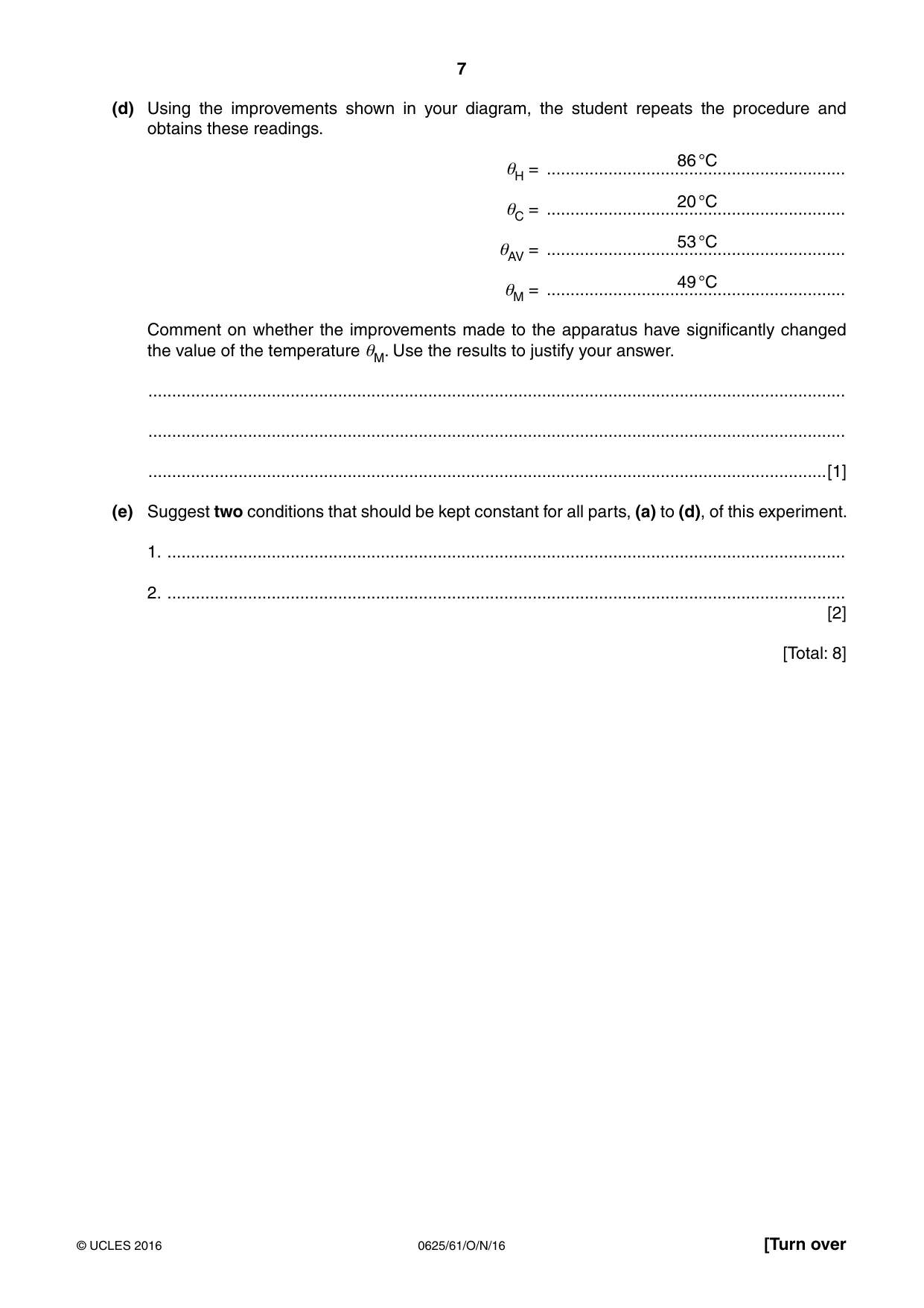 Cambridge IGCSE Physics 0625 2016 Oct/Nov Paper 6 · Variant 1 question paper, page 7 of 16