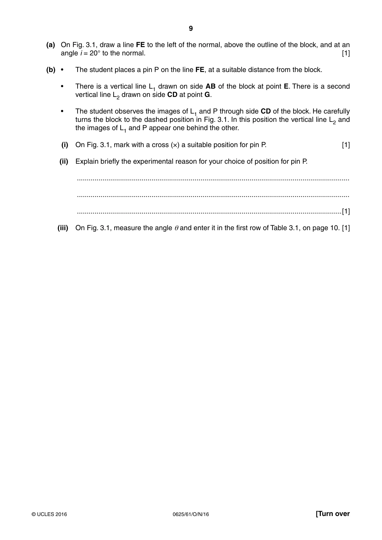 Cambridge IGCSE Physics 0625 2016 Oct/Nov Paper 6 · Variant 1 question paper, page 9 of 16